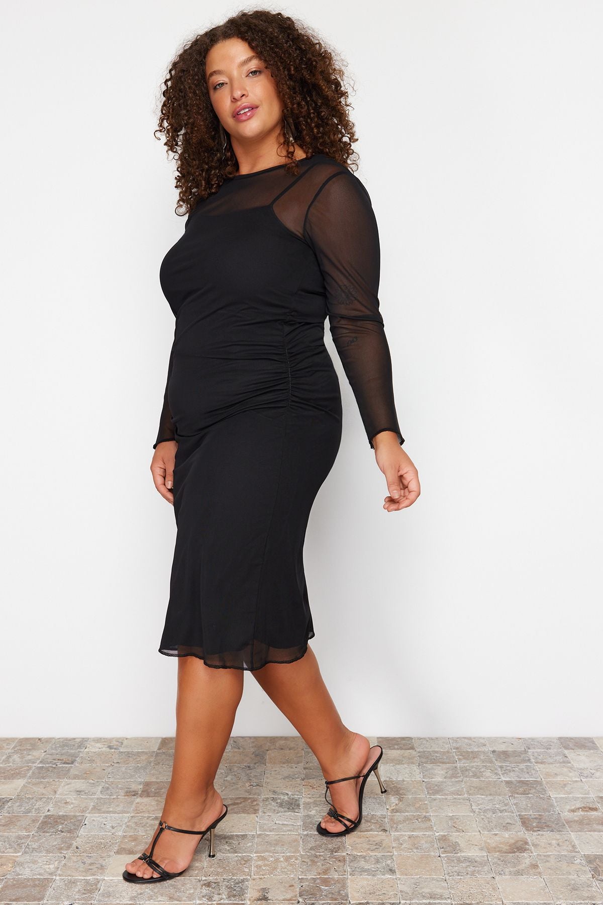 Curve Black Tulle Knit Plus Size Midi Dress