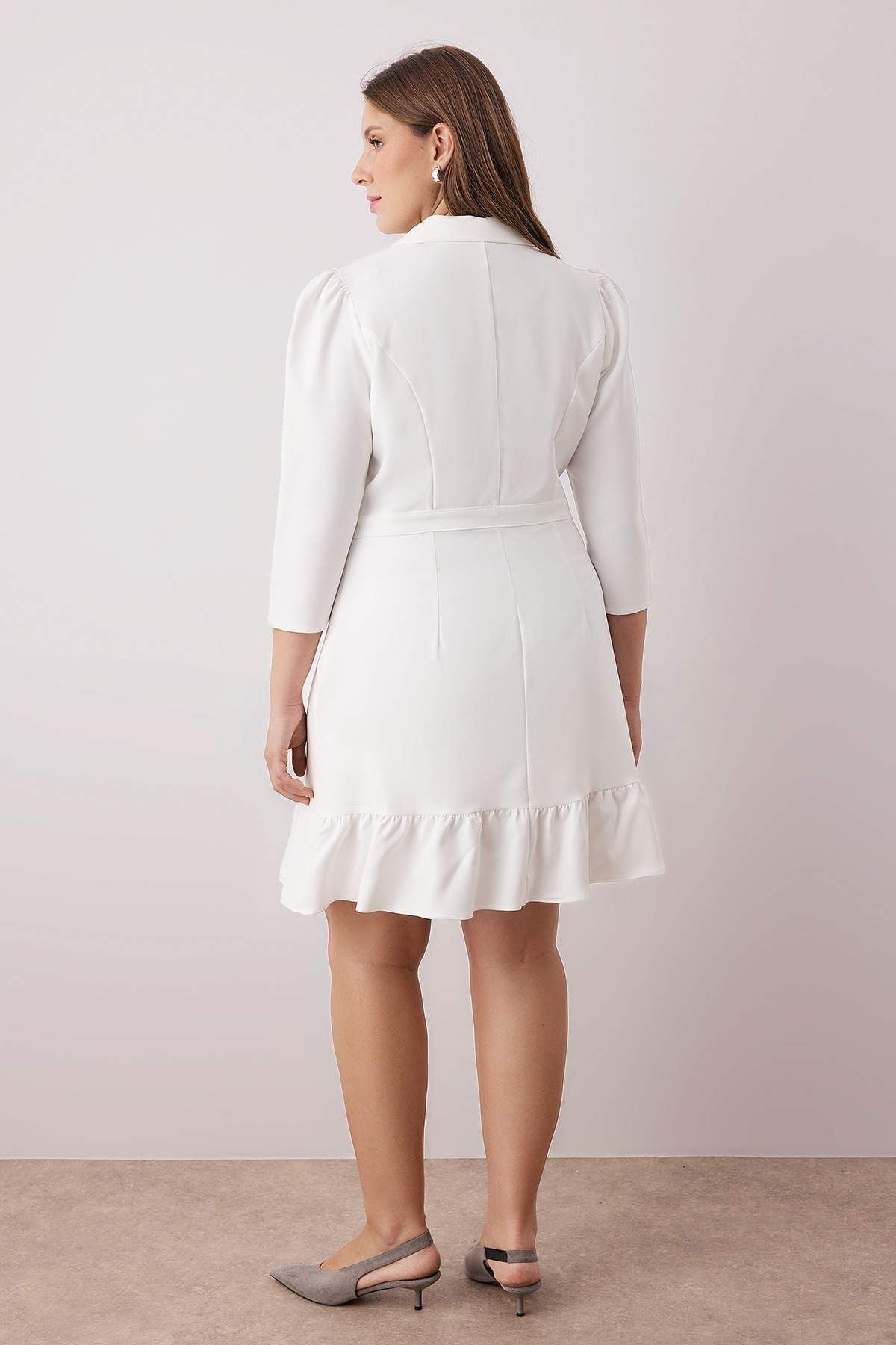 Curve Ecru Plus Size Unlined Trumpet Sleeve Mini Woven Jacket Dress