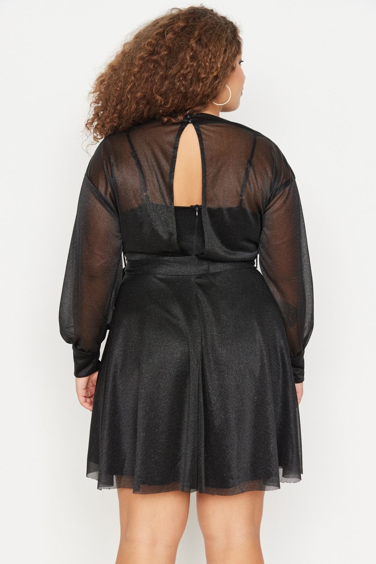 Curve Black Cut-Out Sequin Mini Knit Plus Size Dress