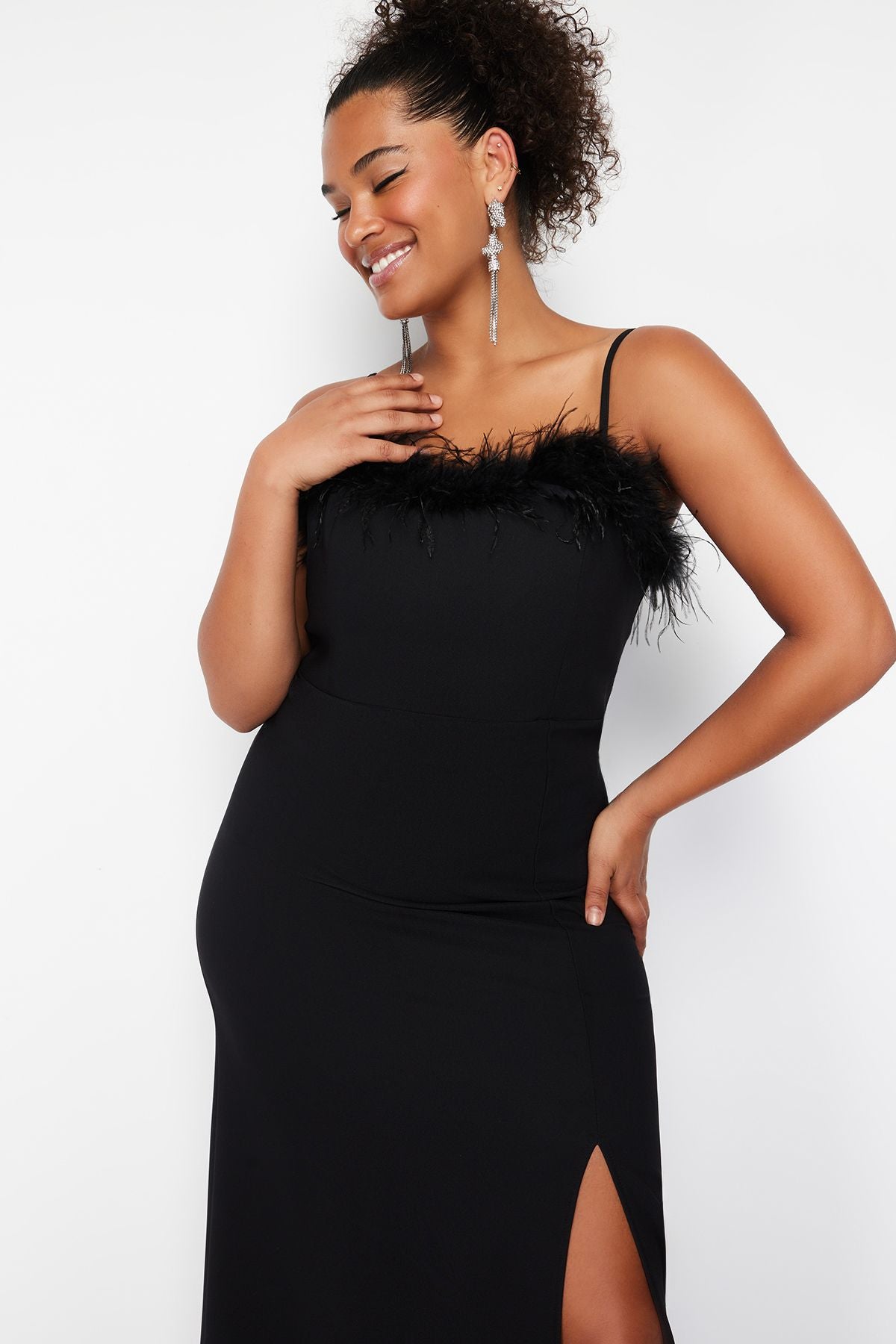 Curve Black Braided Strap/Strapless Woven Plus Size Party/Graduation/Evening Dress