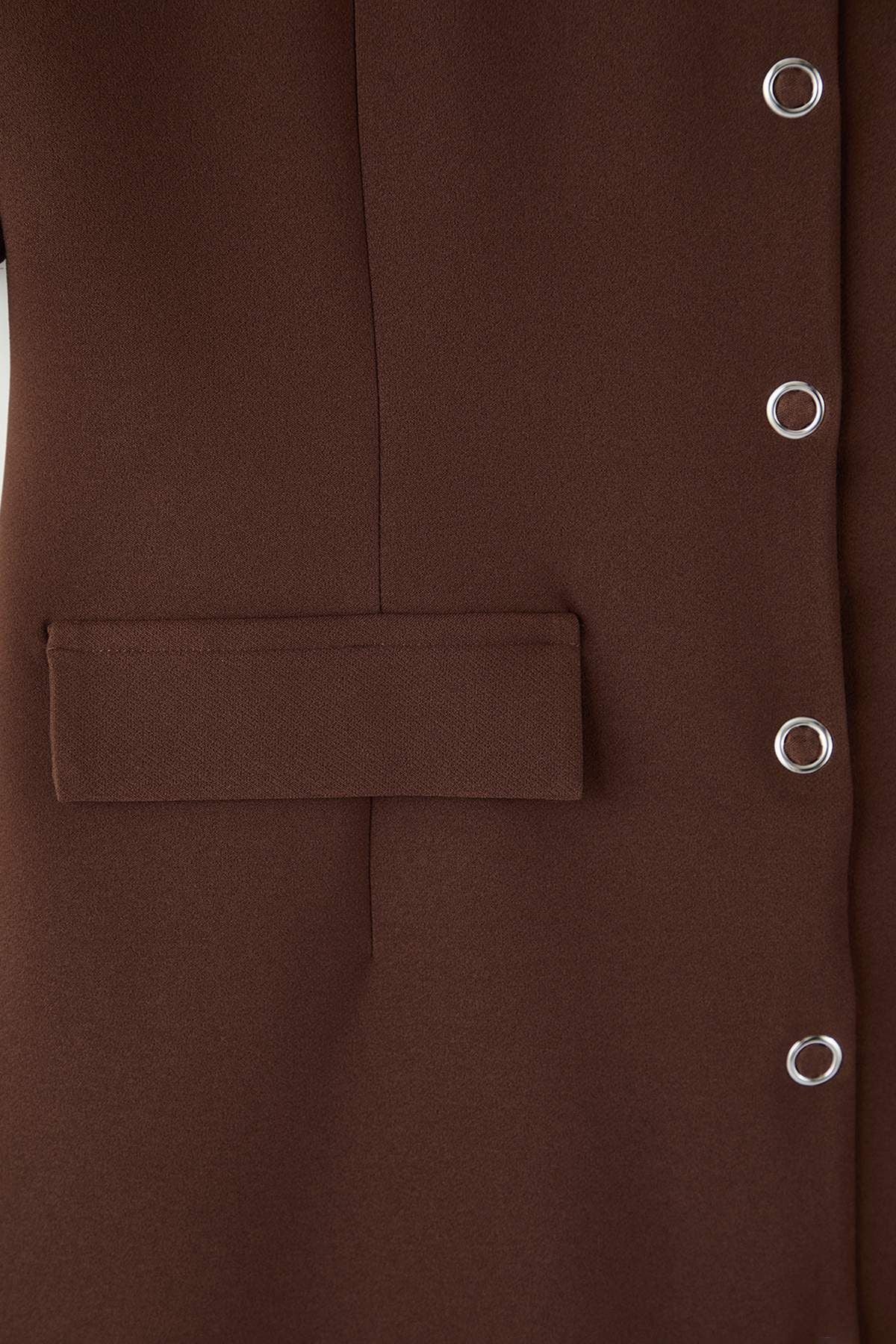 Curve Brown Buttoned Mini Woven Plus Size Dress