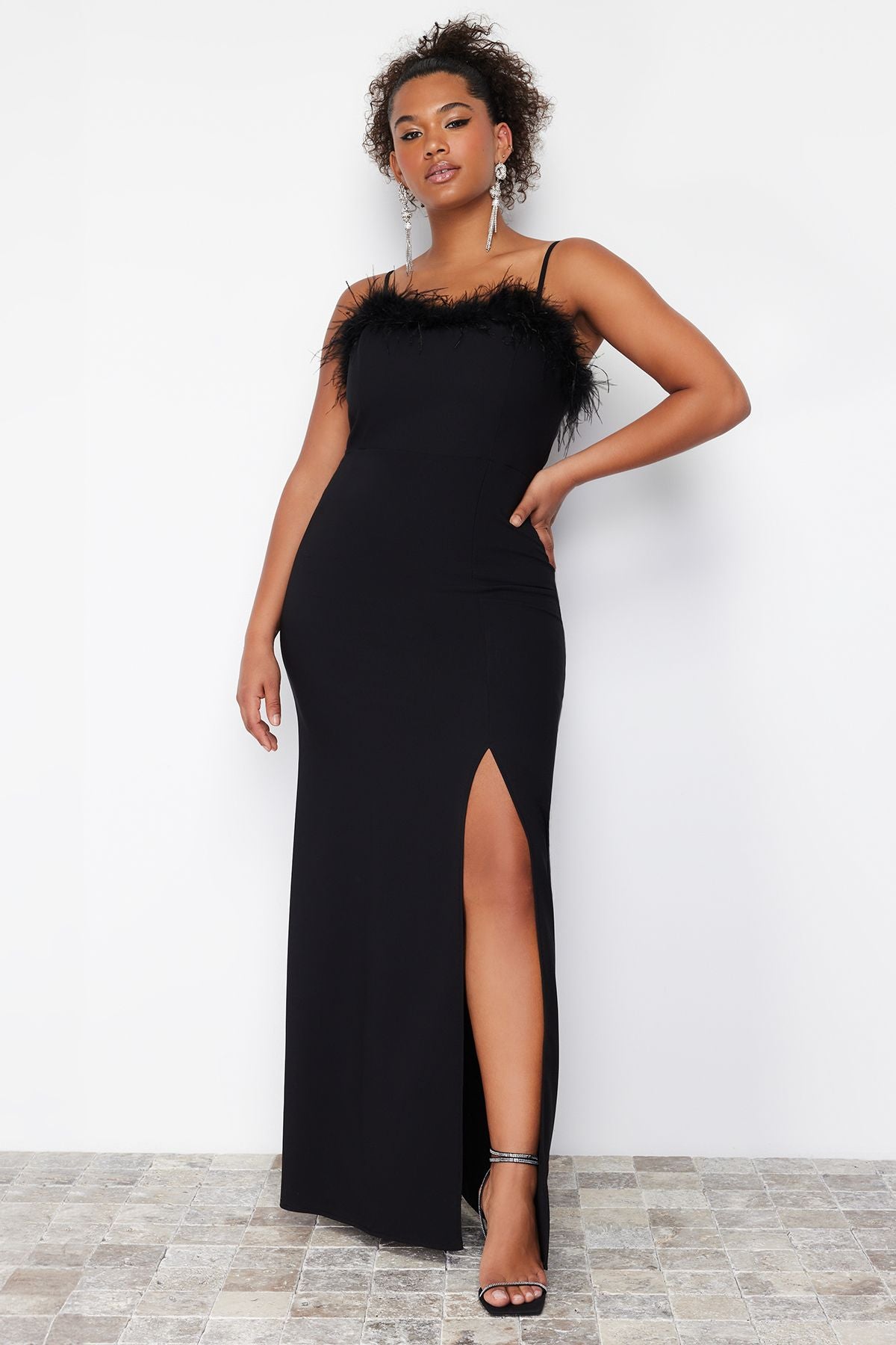 Curve Black Braided Strap/Strapless Woven Plus Size Party/Graduation/Evening Dress