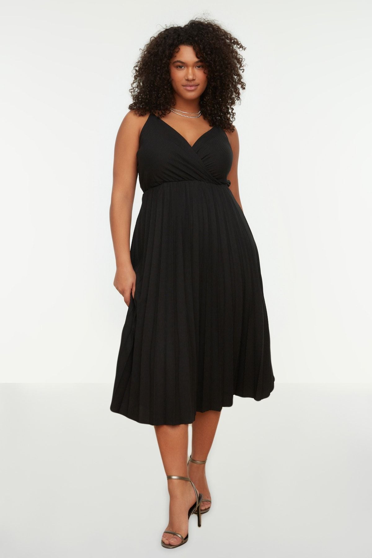 Curve Black Wrap Neck Strappy Knit Plus Size Dress