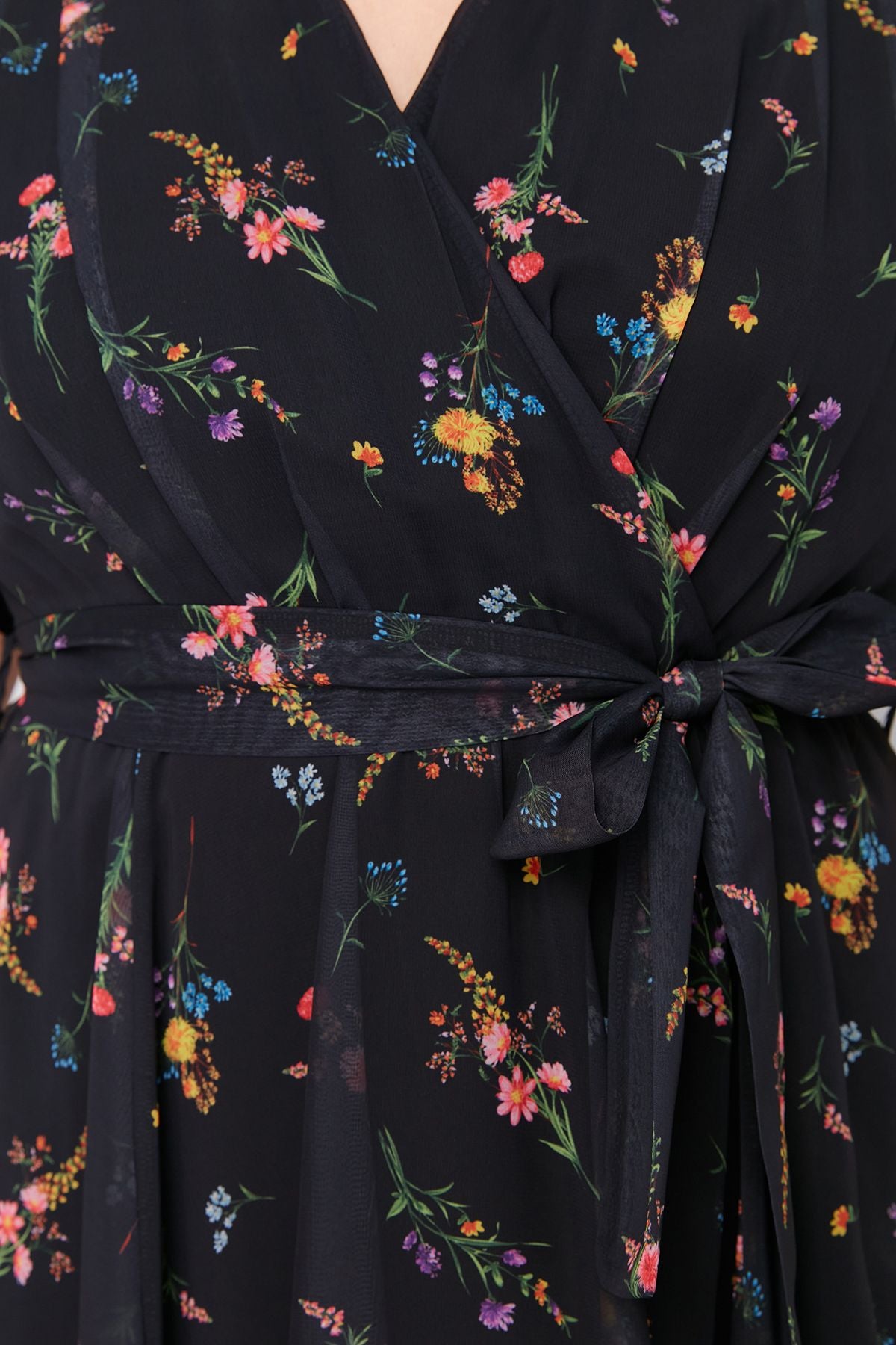 Curve Multicolor Floral Chiffon Wrap Woven Dress