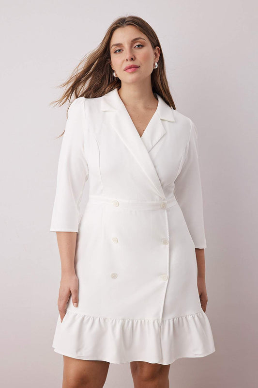 Curve Ecru Plus Size Unlined Trumpet Sleeve Mini Woven Jacket Dress