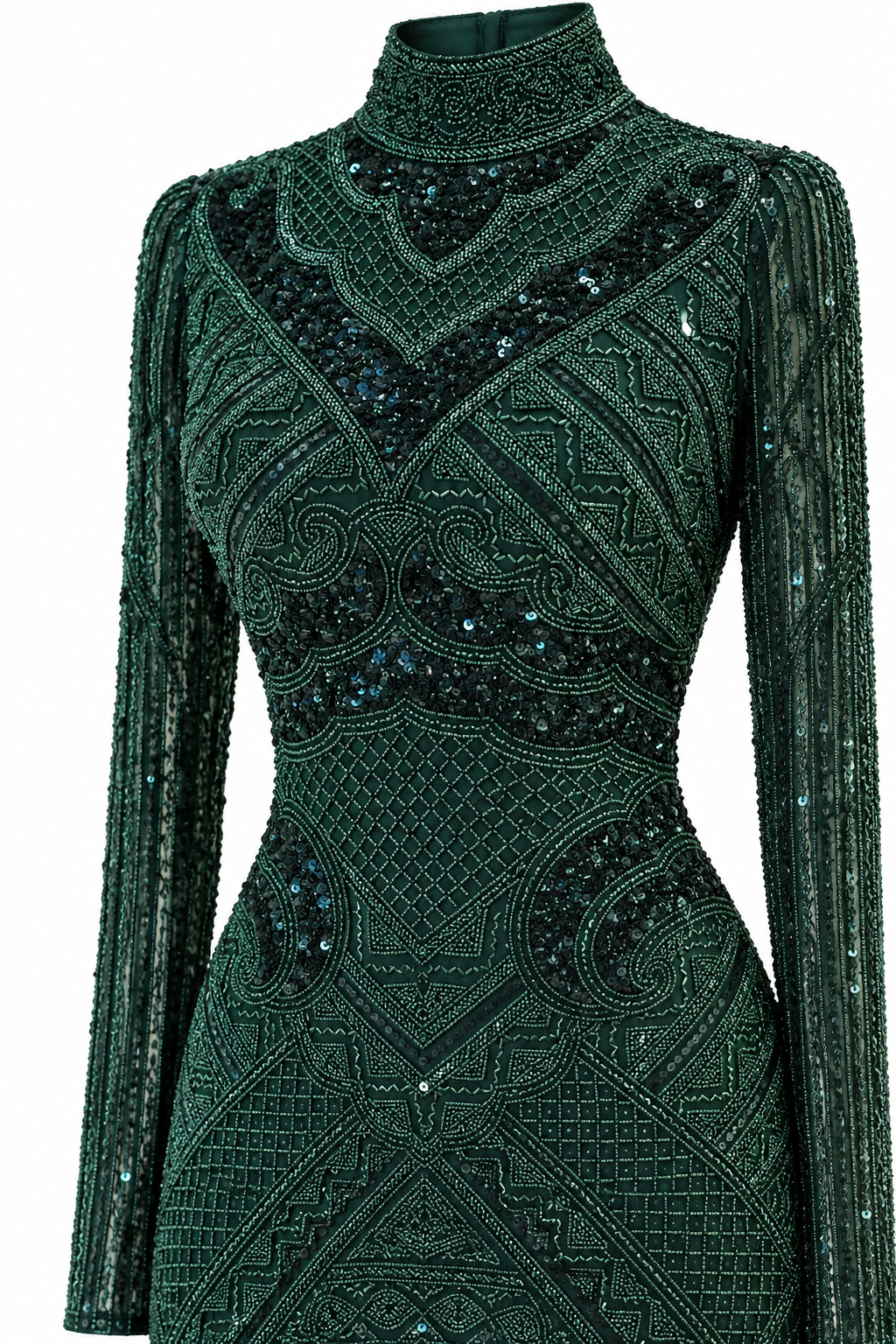 Couture Almas Modest Evening Dress - Emerald