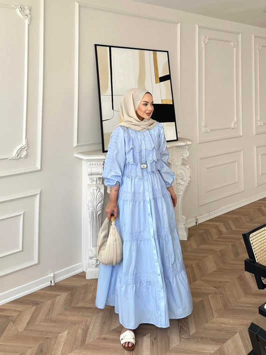 Blue Dress with Lace Details