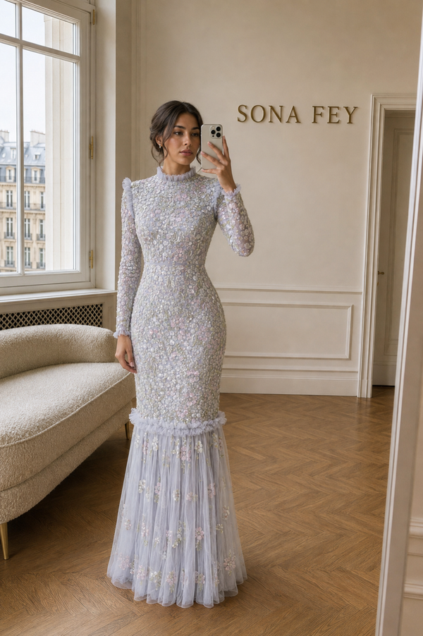 Couture Lilly Evening Dress - Gray