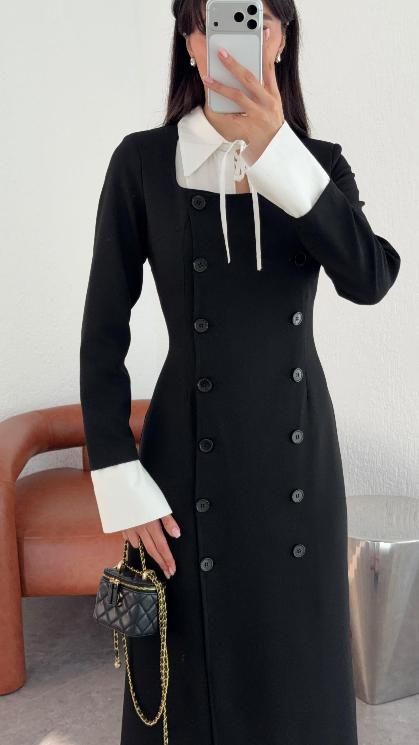 Black Panel Detail Midi Dress