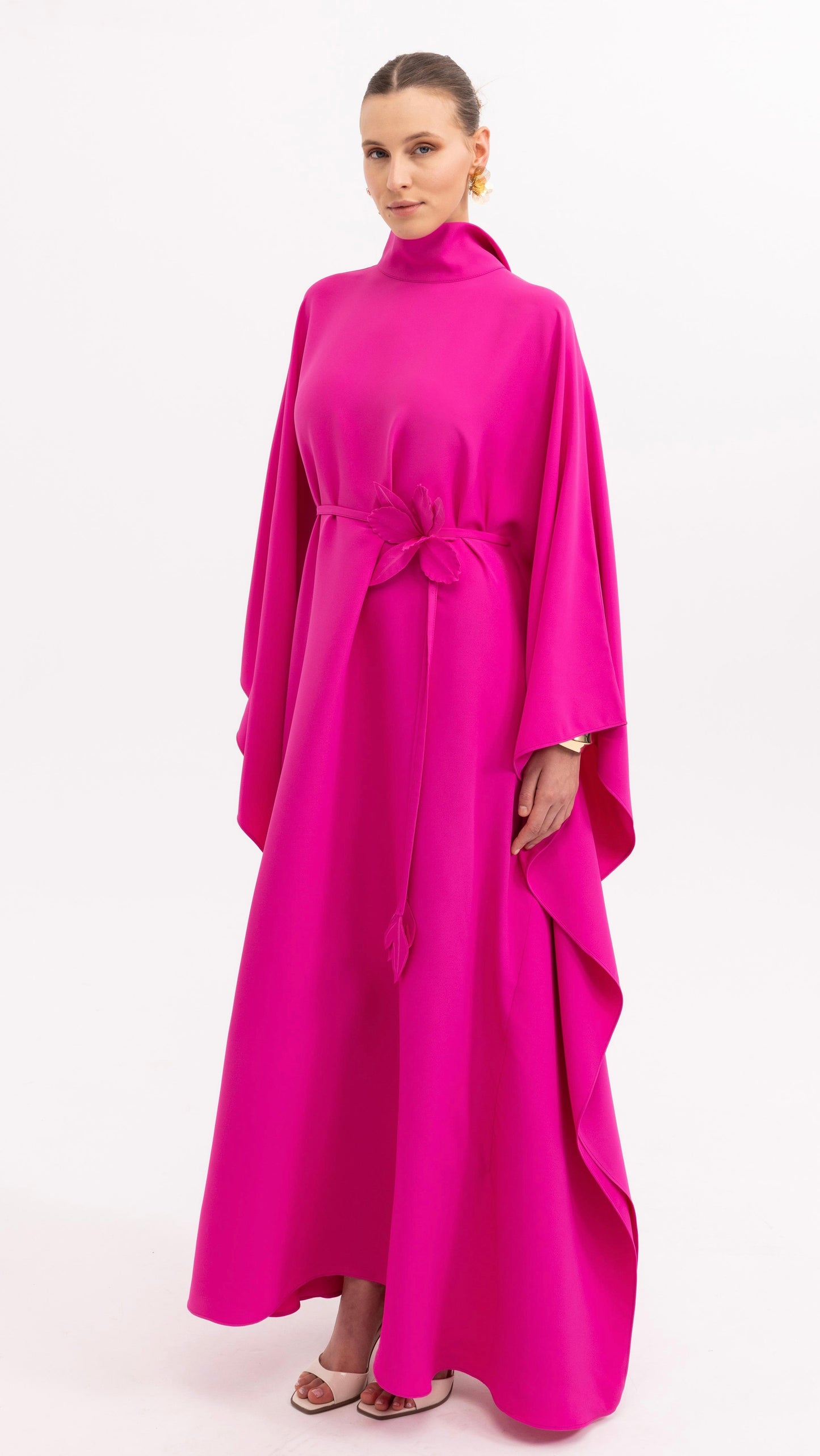 Limited Edition Handmade Fuschia Kaftan Dress with Floral Details