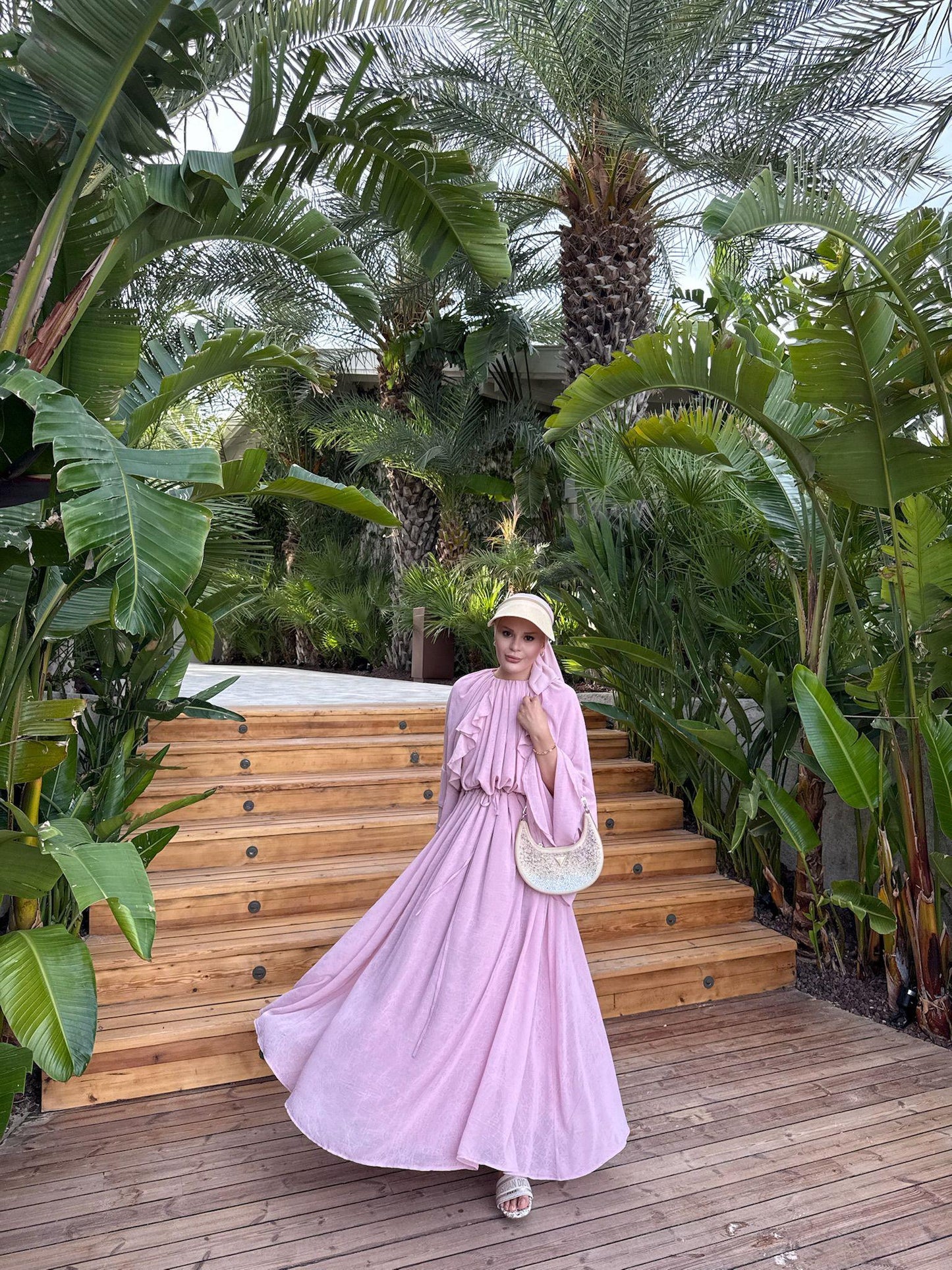 Farah Pink Chiffon Dress with Ruffle Details