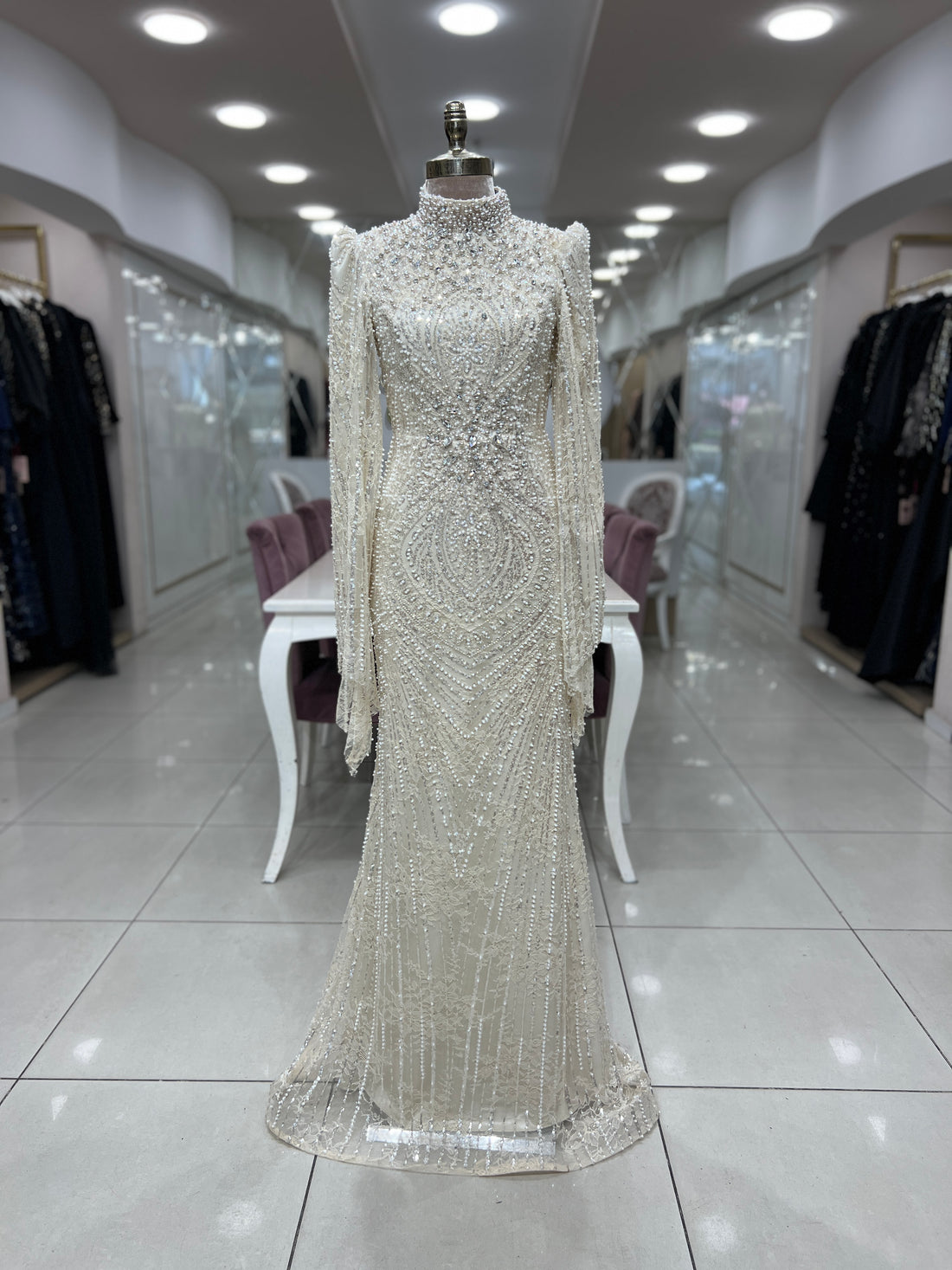 Camellia Evening Dress - Beige