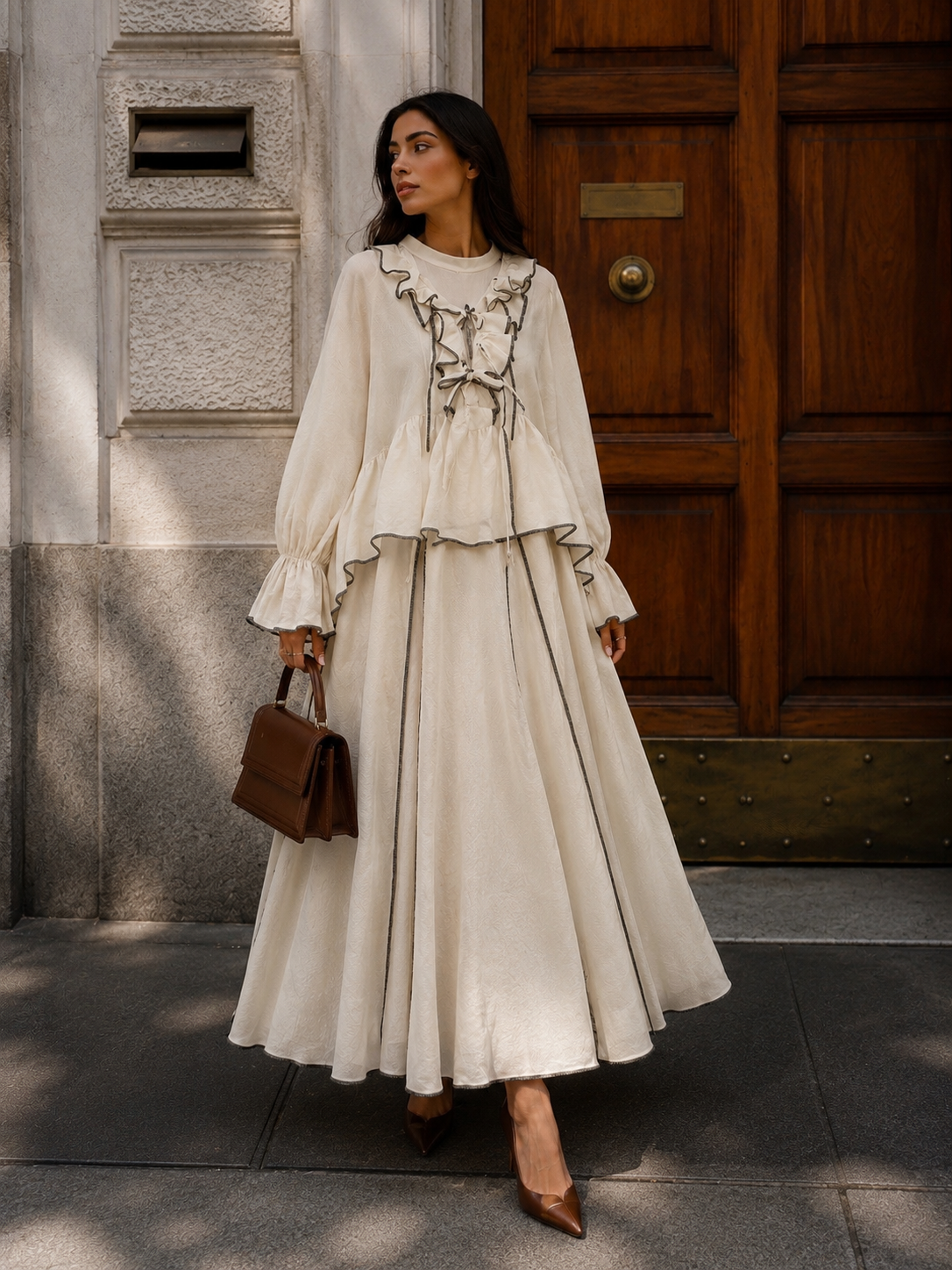 Felis Beige Ruffle Skirt Set - Two-Piece Tulle Maxi Outfit