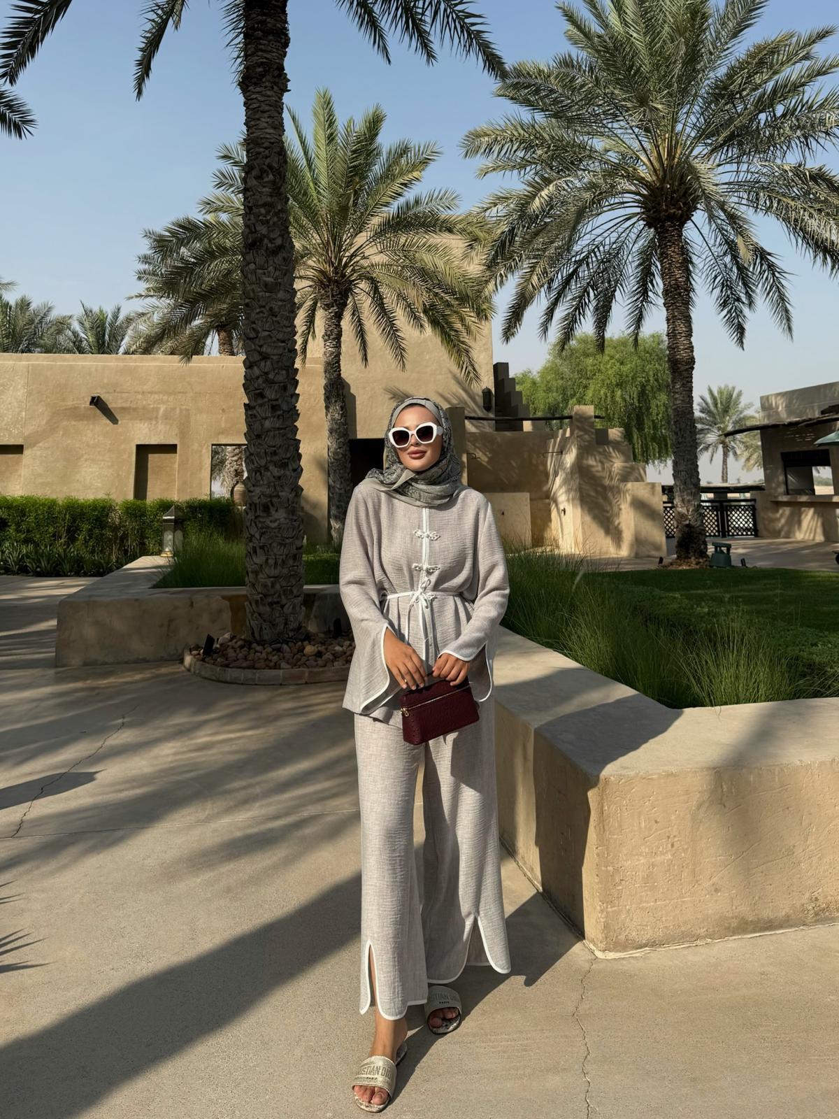 Kimono Style Top and Pant Matching Sets in Gray