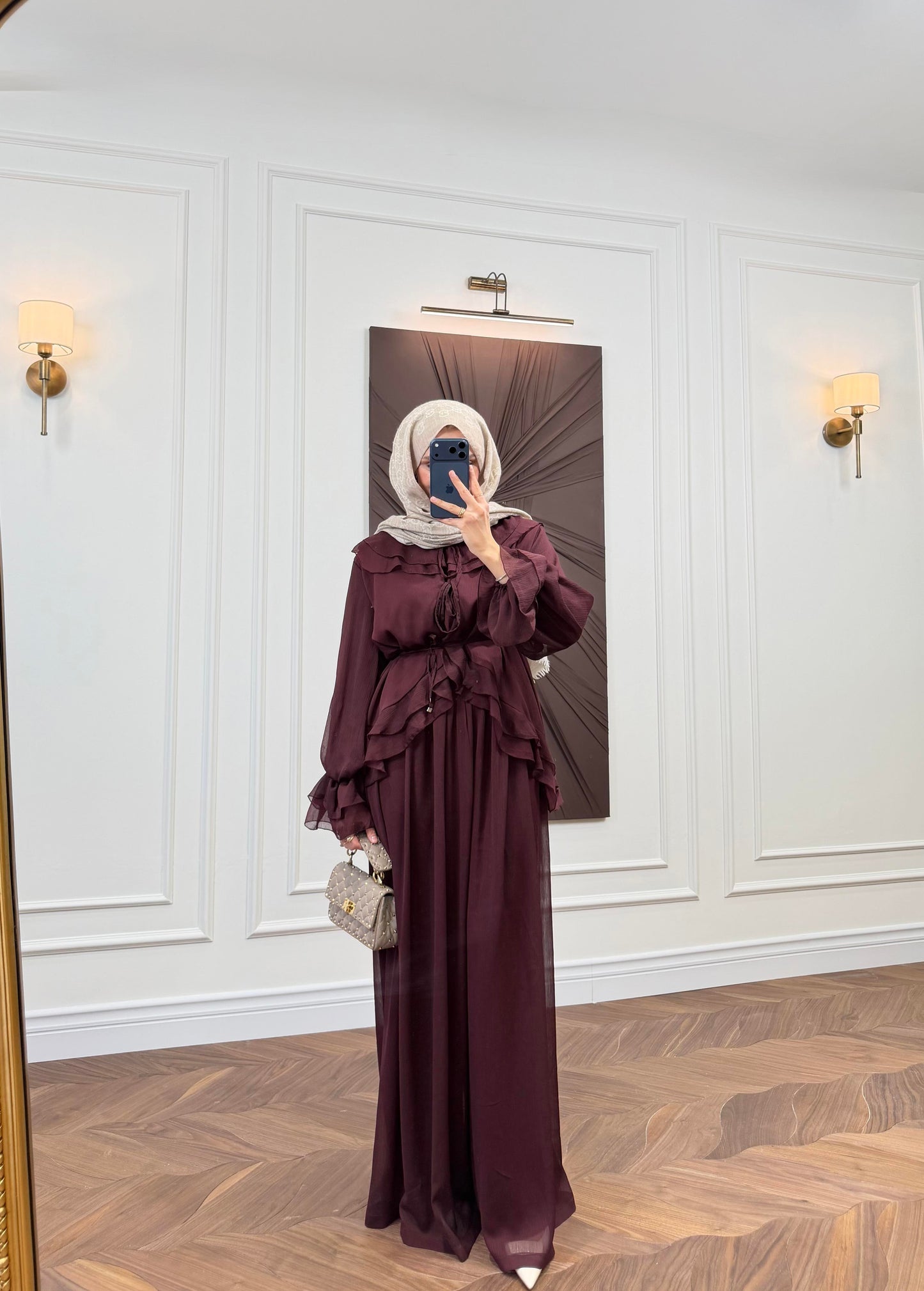 Ghalia Chiffon Two-Piece Set with Trousers – Burgundy