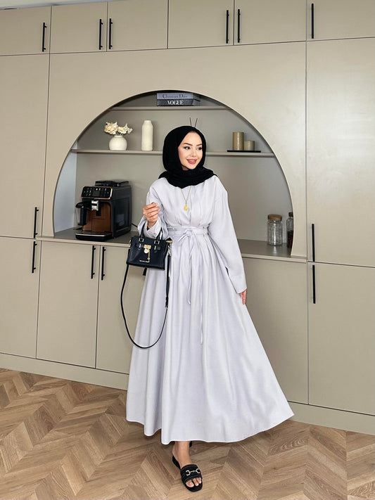 Fitted Waist Maxi Dress in Modal Fabric- Gray