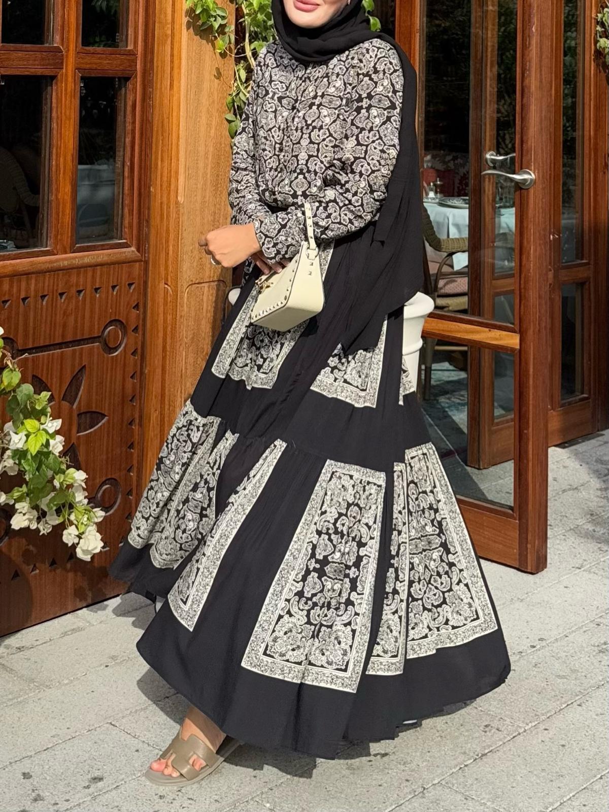 Lightweight Ethnic Shirt and Skirt Co-Ord in Black