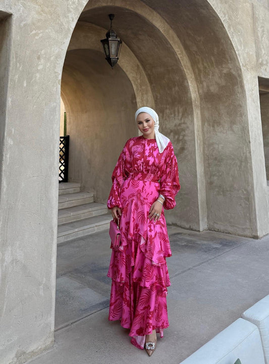 Fuchsia Bloom Layered Maxi Dress
