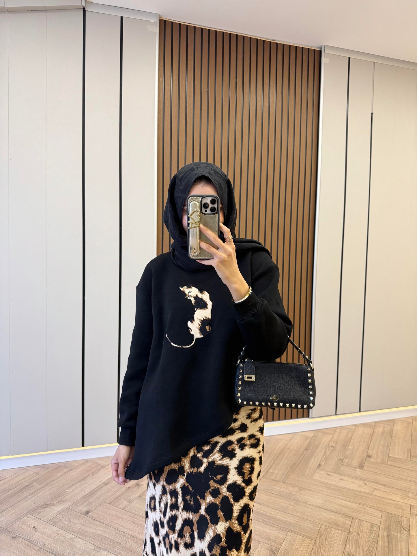 Satin Skirt Leopard Print Set – Black