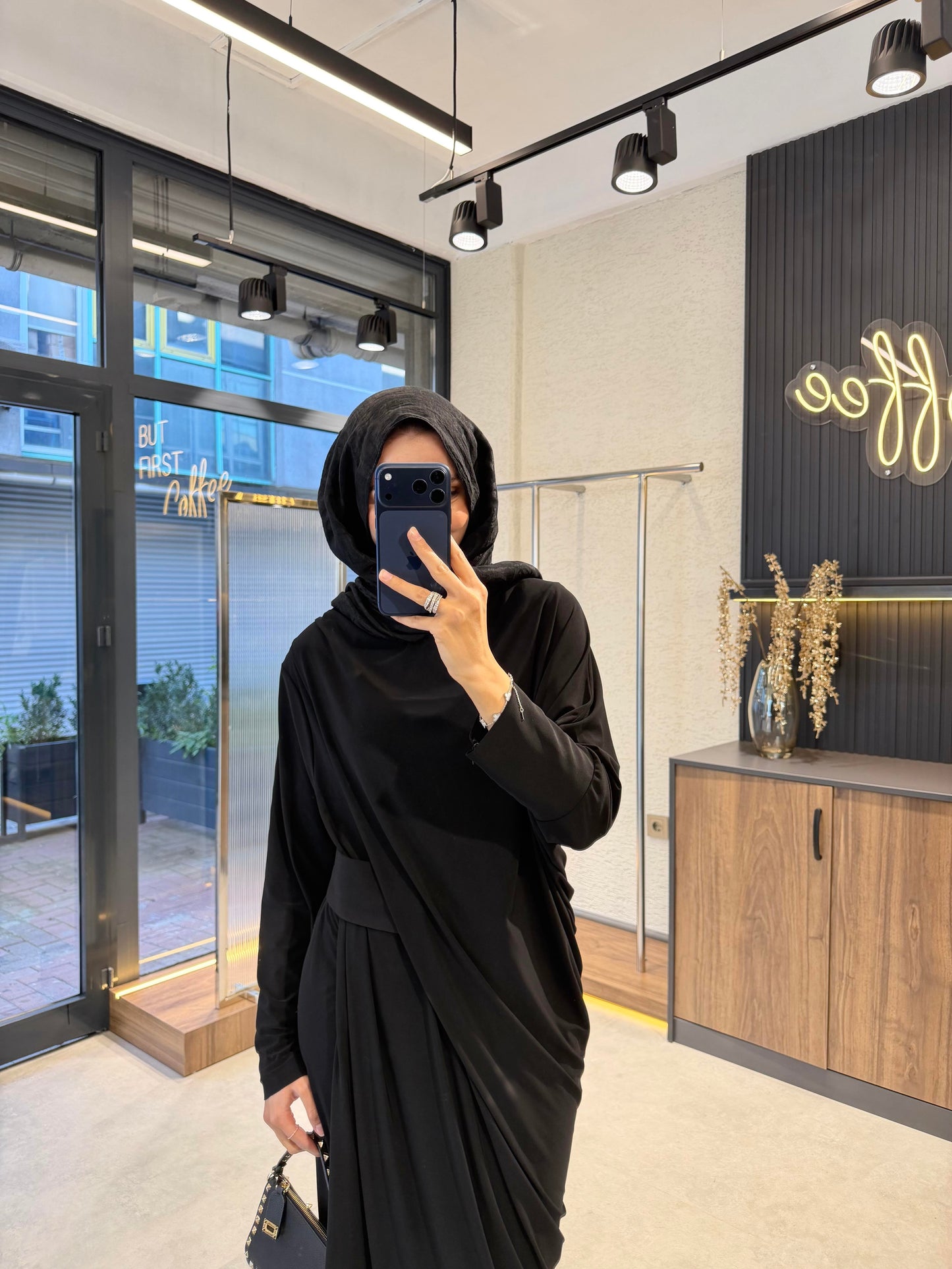 Black Drape Detail Maxi Dress