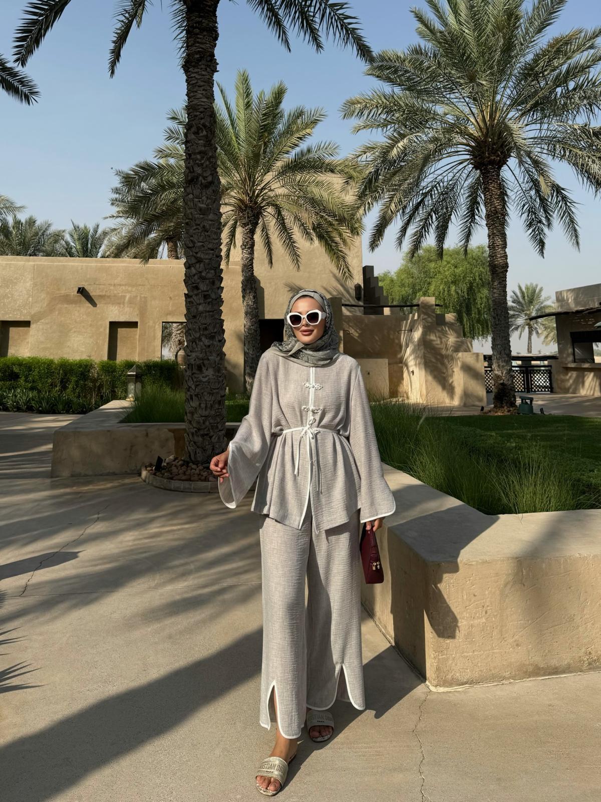 Kimono Style Top and Pant Matching Sets in Gray