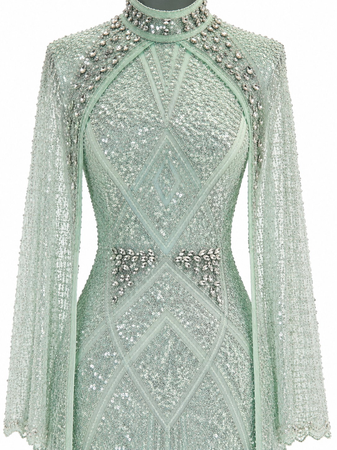 Couture Selenite Modest Evening Dress - Mint