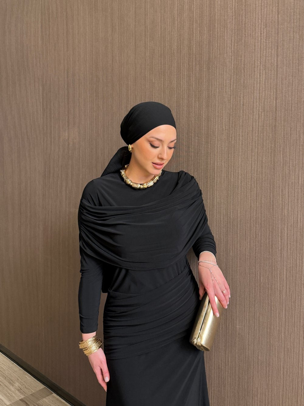 Black Ecre Layered Maxi Evening Dress