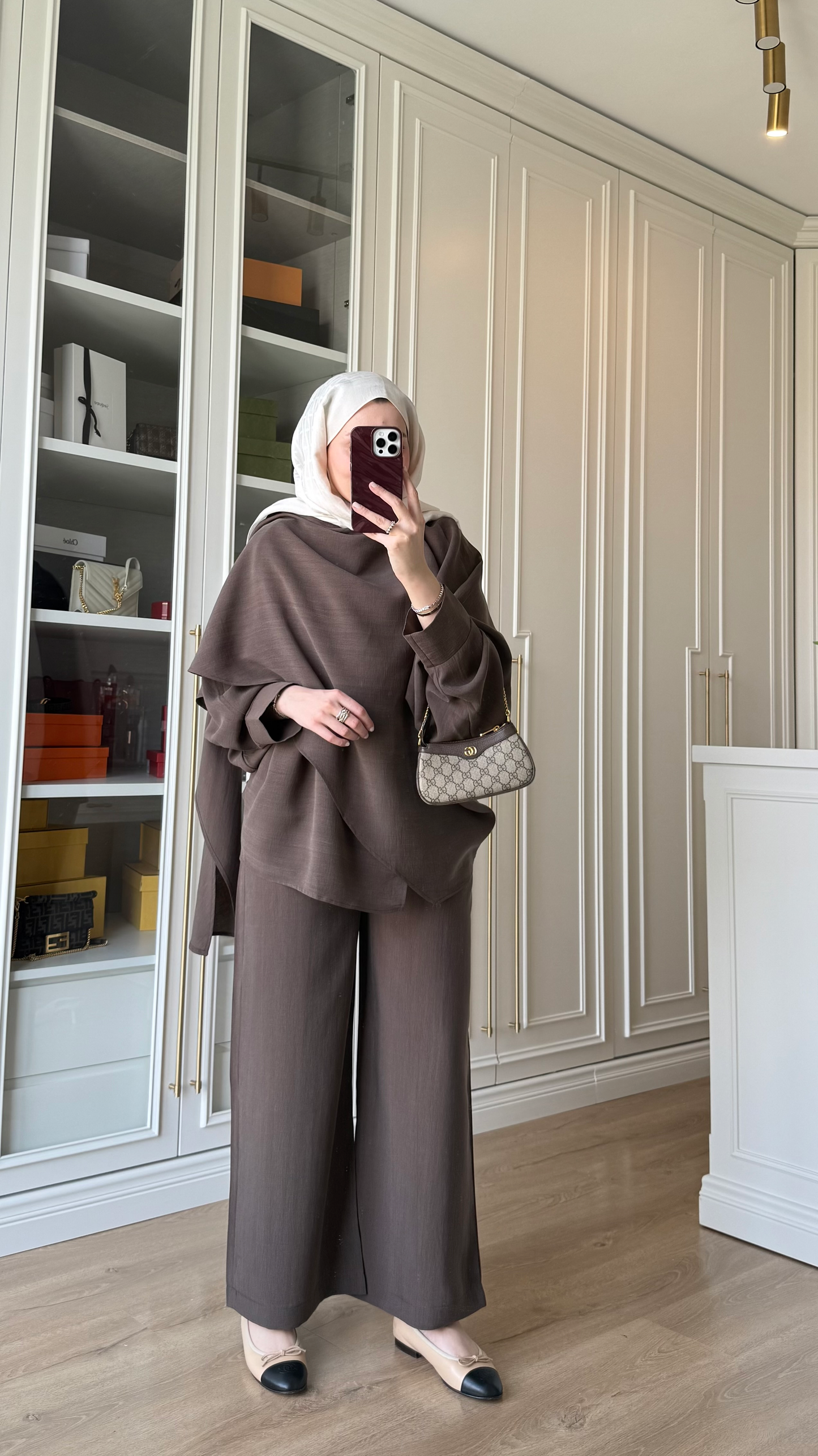 Oversized Tencel Set with Shawl Detail – Bitter Brown