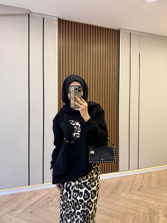 Satin Skirt Leopard Print Set – Black & Green Ombre