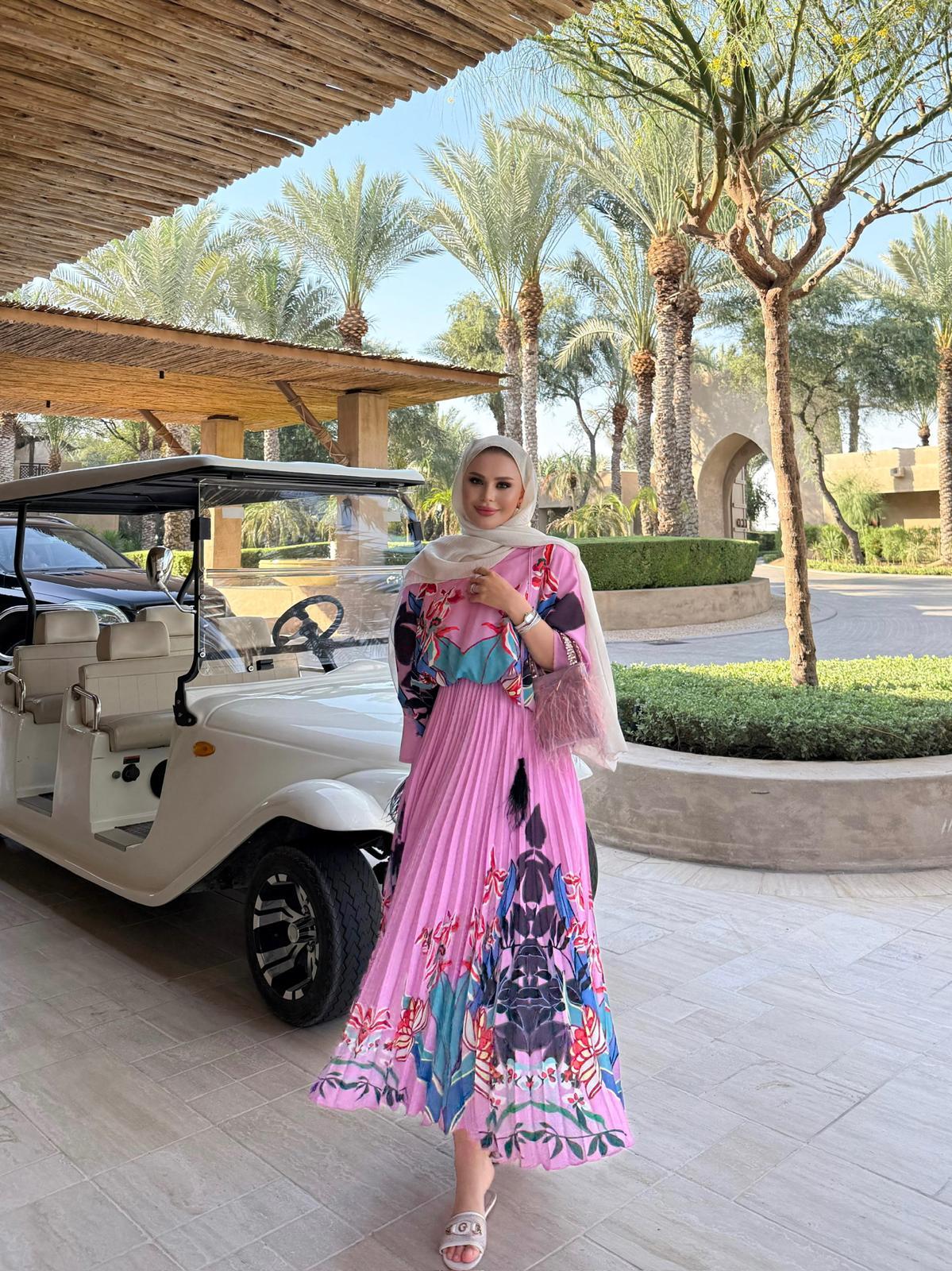 Floral Pink Pleated Set
