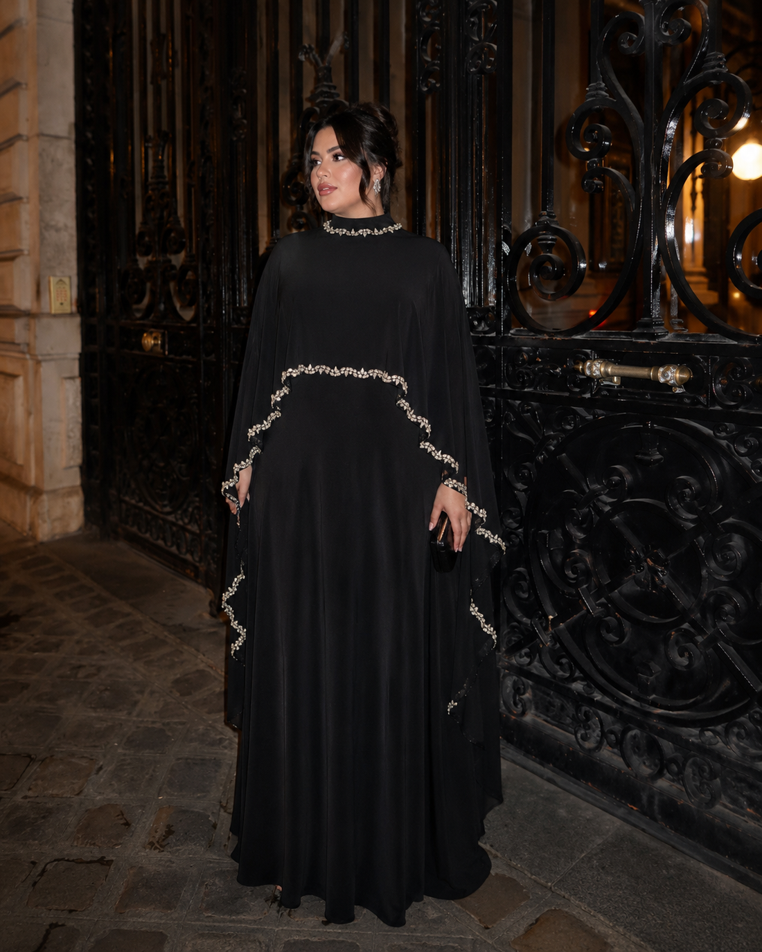 Latika Cape Black Plus Size Evening Dress
