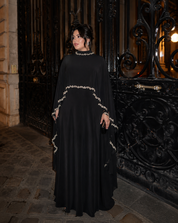 Latika Cape Black Plus Size Evening Dress