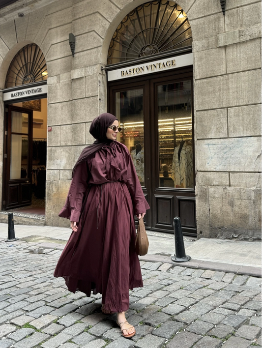 Burgundy Voile Shirt and Skirt Set