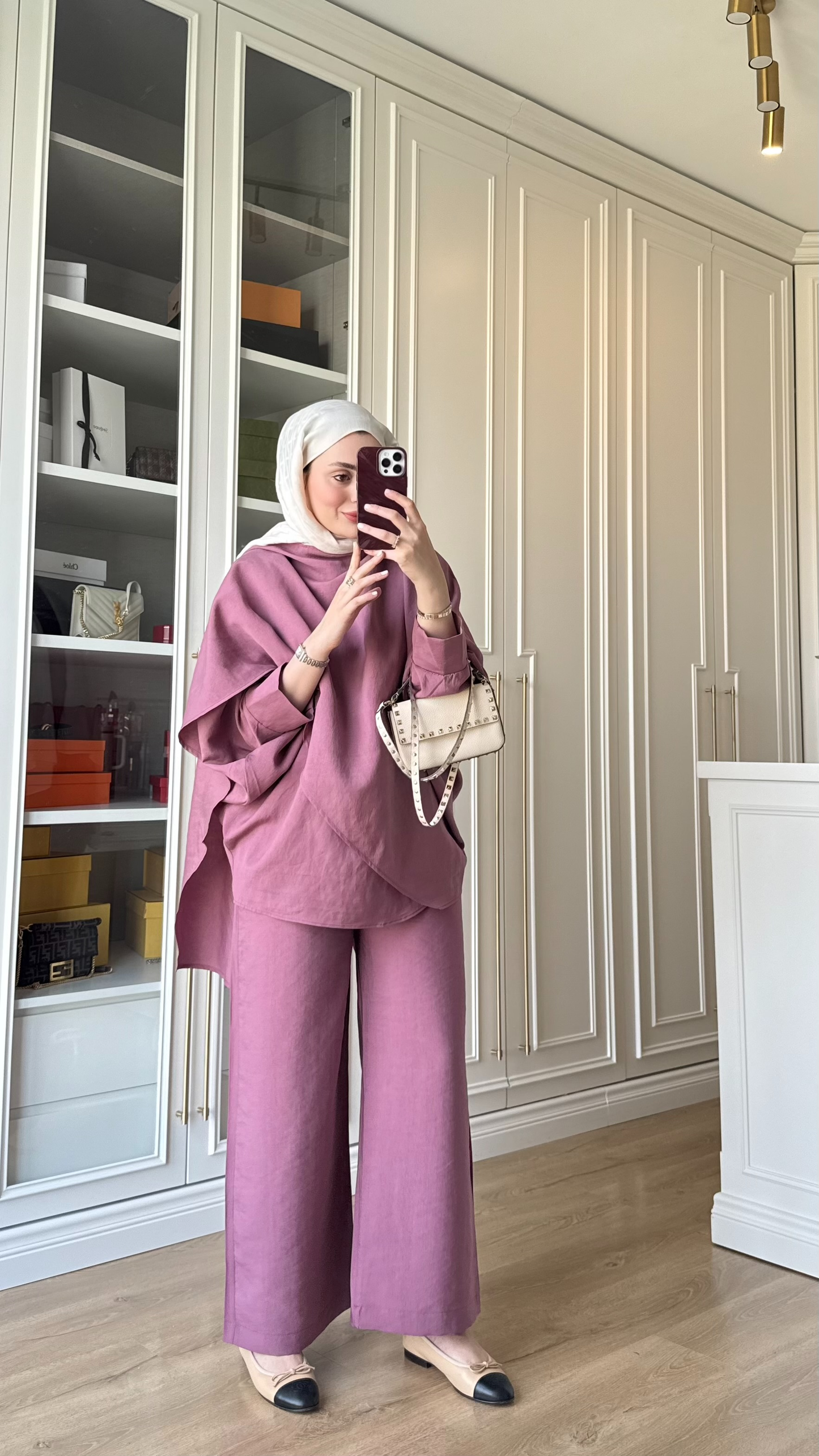 Oversized Tencel Set with Shawl Detail – Plum