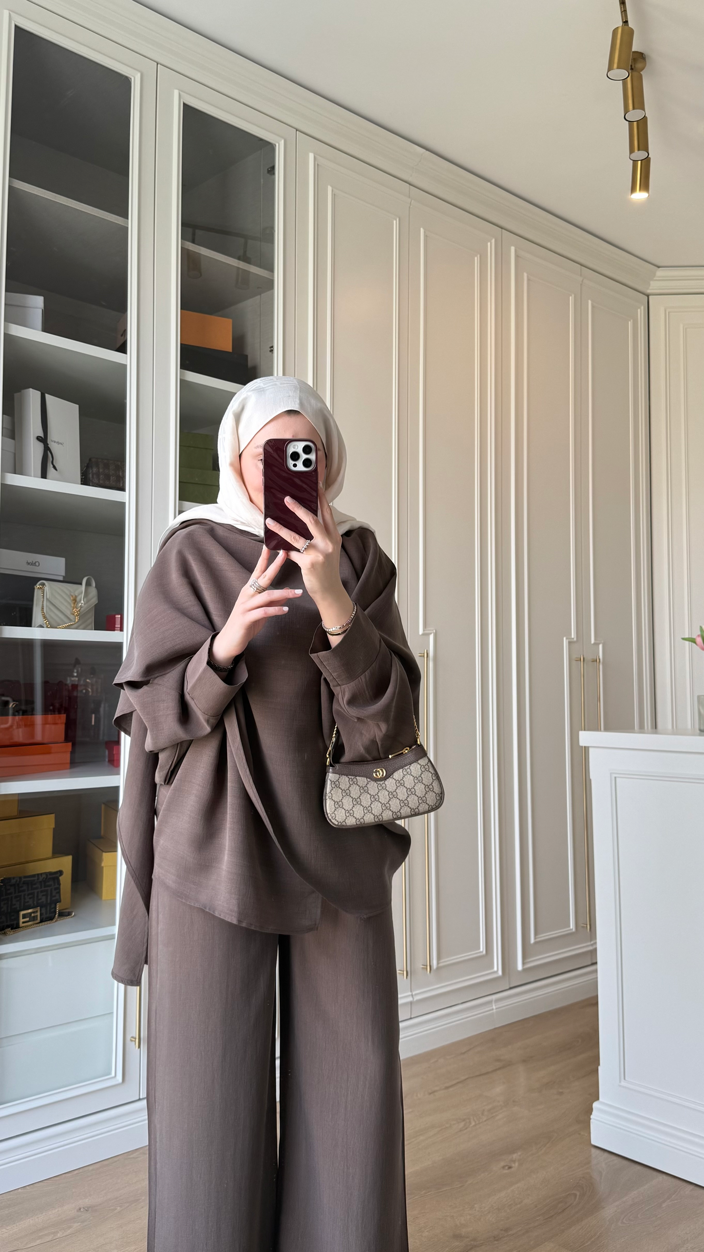 Oversized Tencel Set with Shawl Detail – Bitter Brown