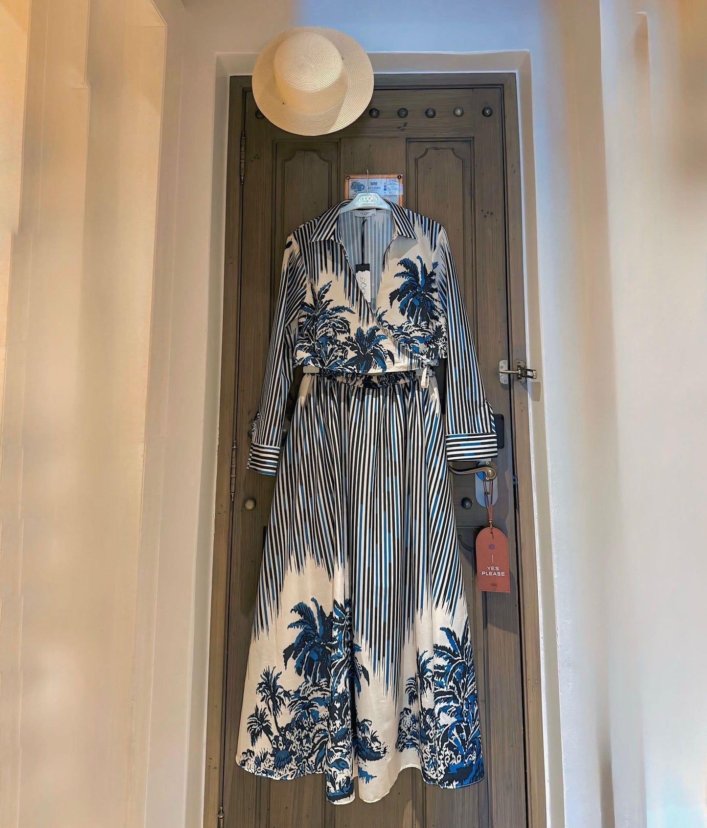 Blue Tropical Print Poplin Kimono & Elastic Waist Skirt Set