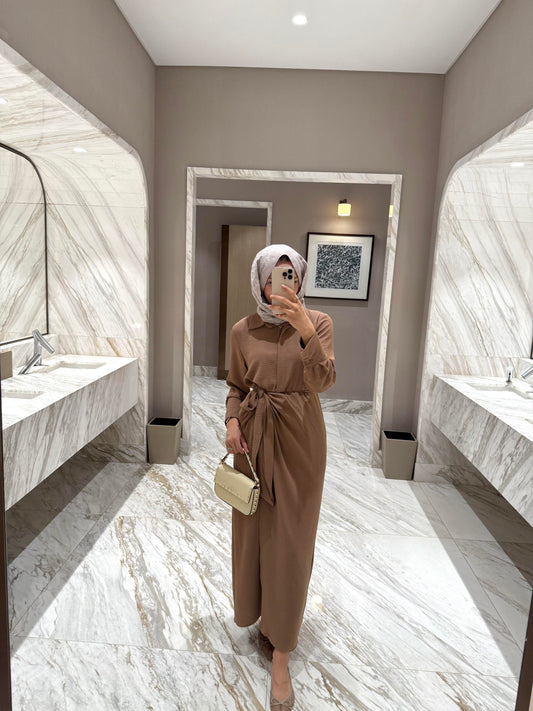 Efil Tie Waist Dress - Camel Size 1
