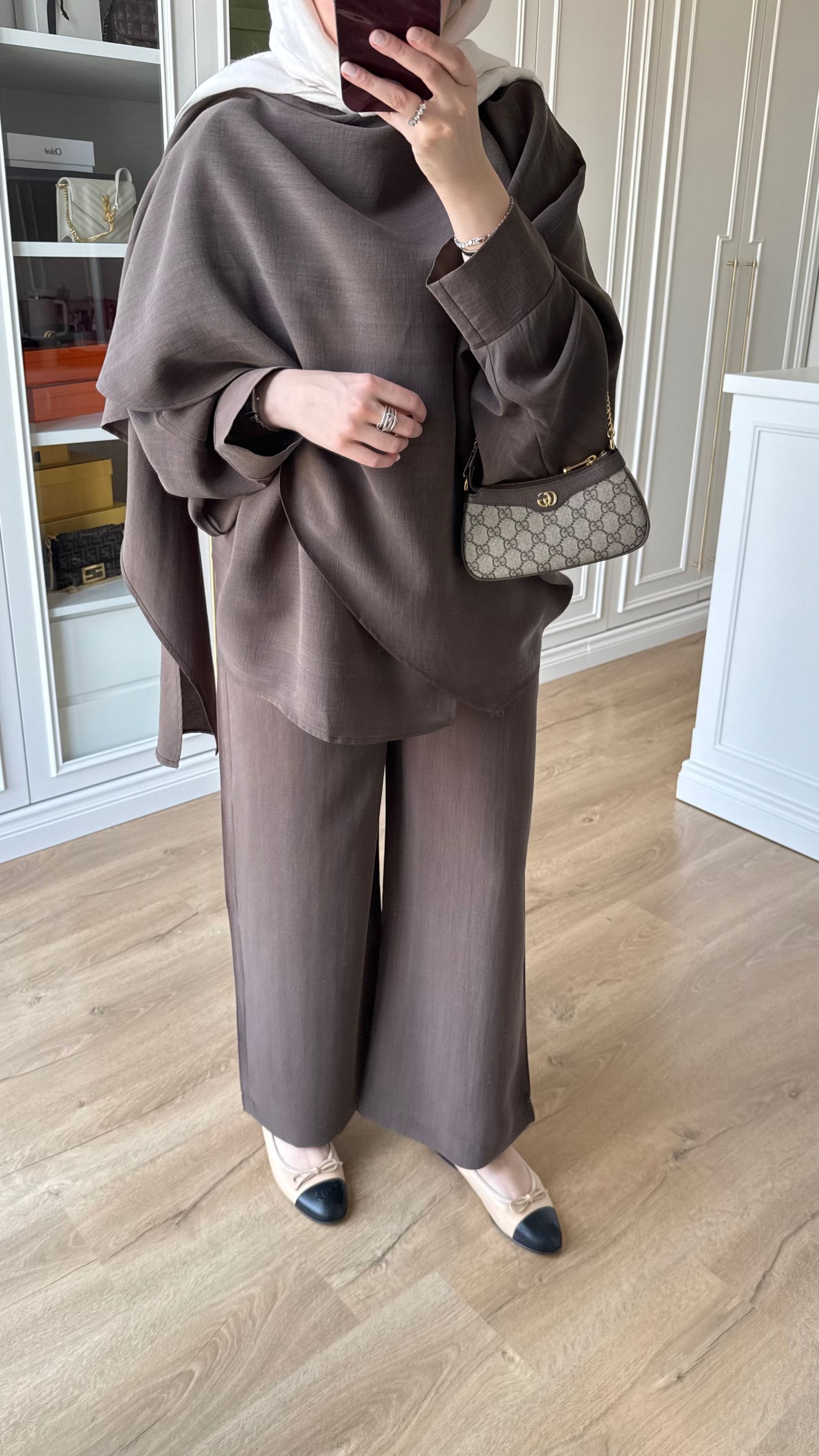Oversized Tencel Set with Shawl Detail – Bitter Brown