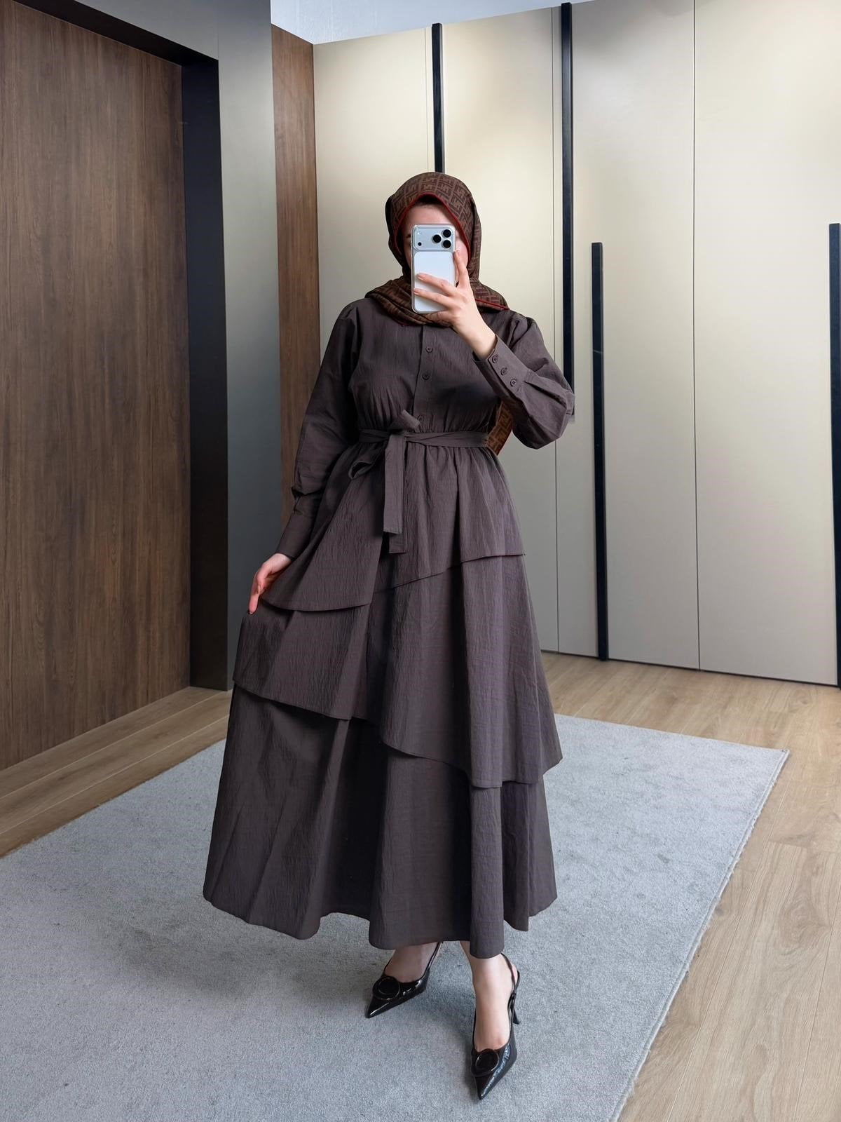 Lucca Layered Cupro Dress – Brown