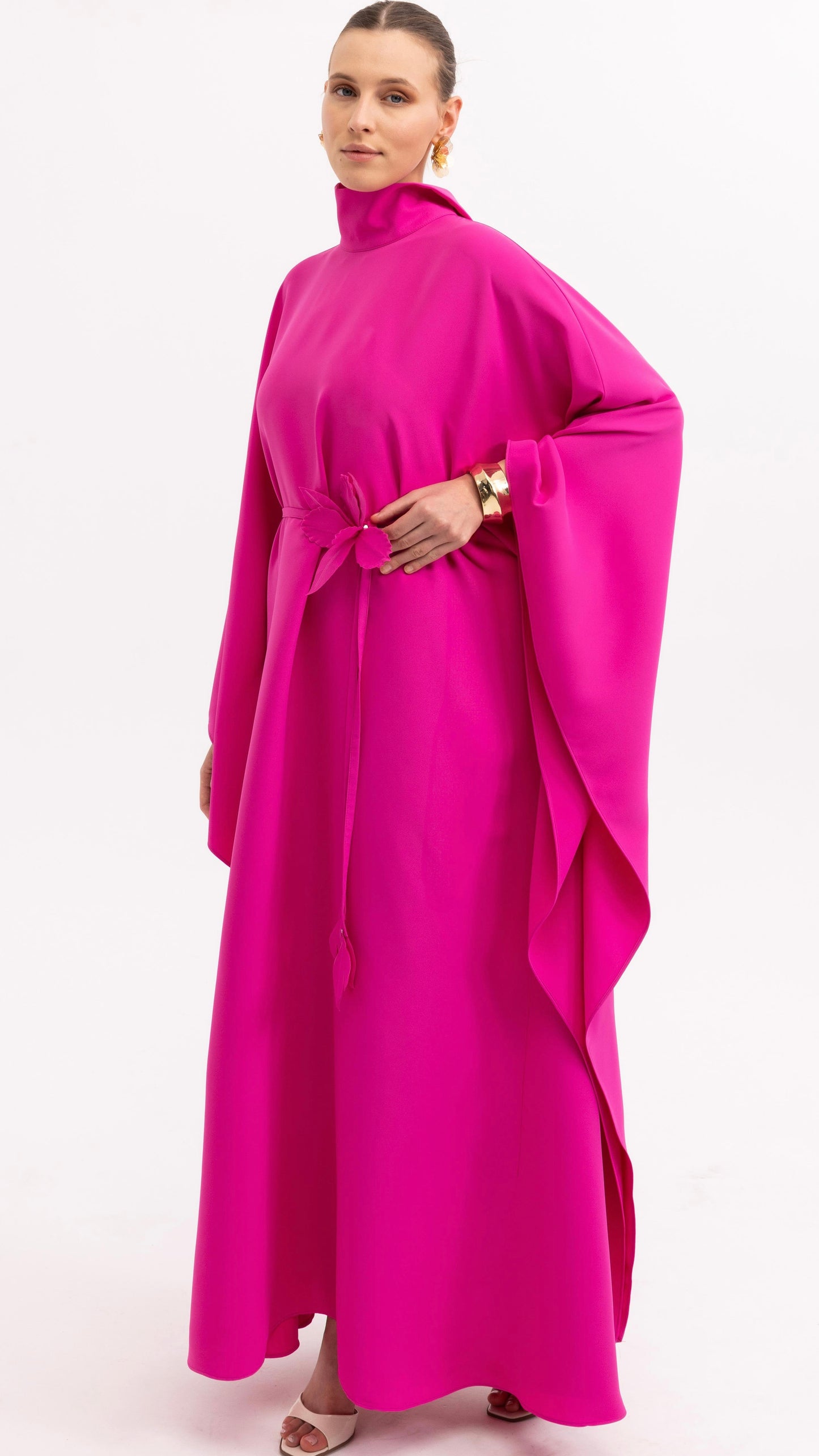 Limited Edition Handmade Fuschia Kaftan Dress with Floral Details