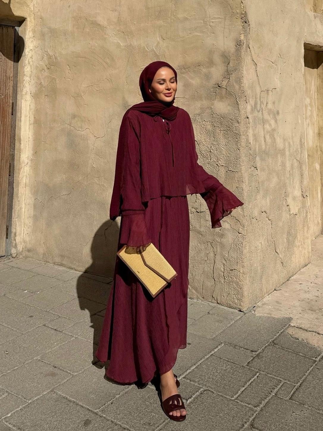 Aurora Flowy Skirt Set – Burgundy