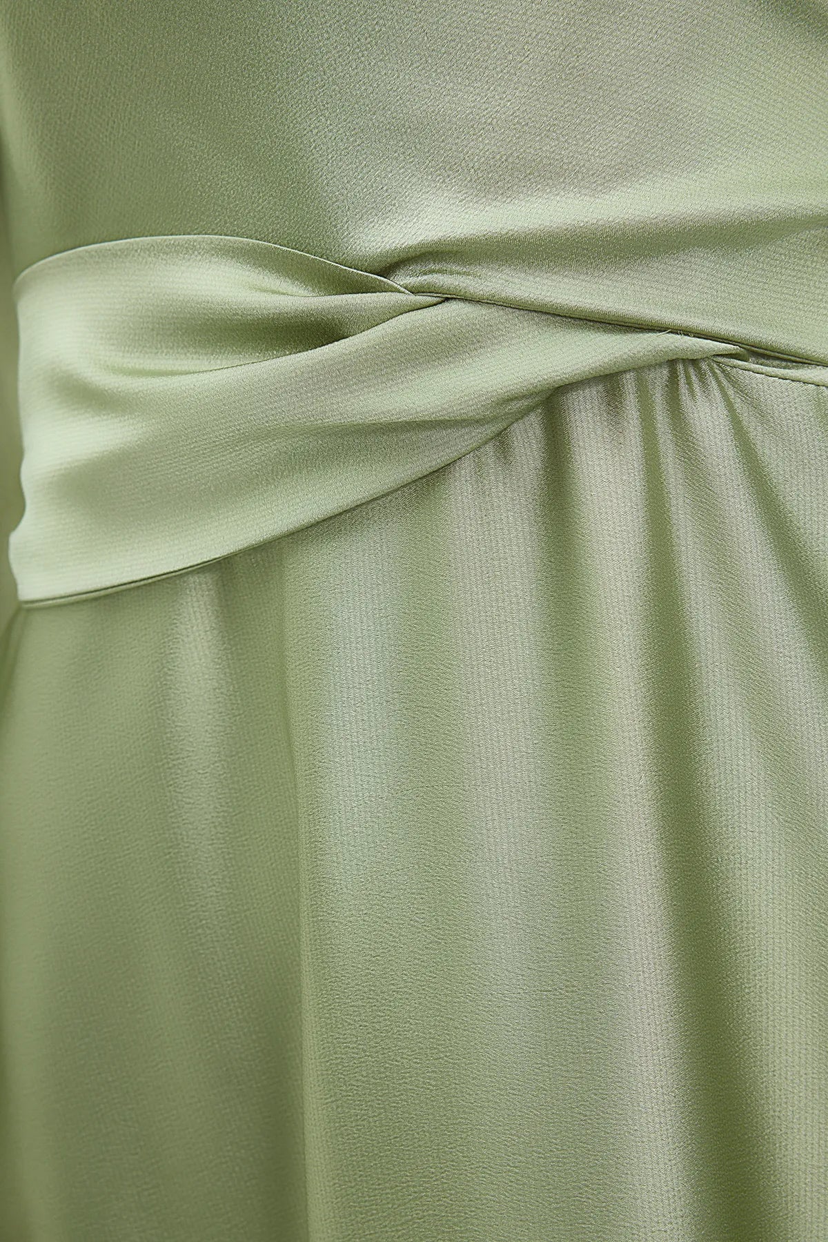 Cross Wrap Detail Light Lime Satin Evening Dress