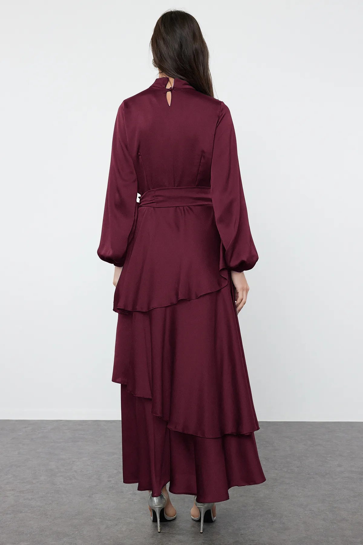 Burgundy Layered Satin Evening Dress - 36 Burgundy Layered Satin Evening Dress - 36