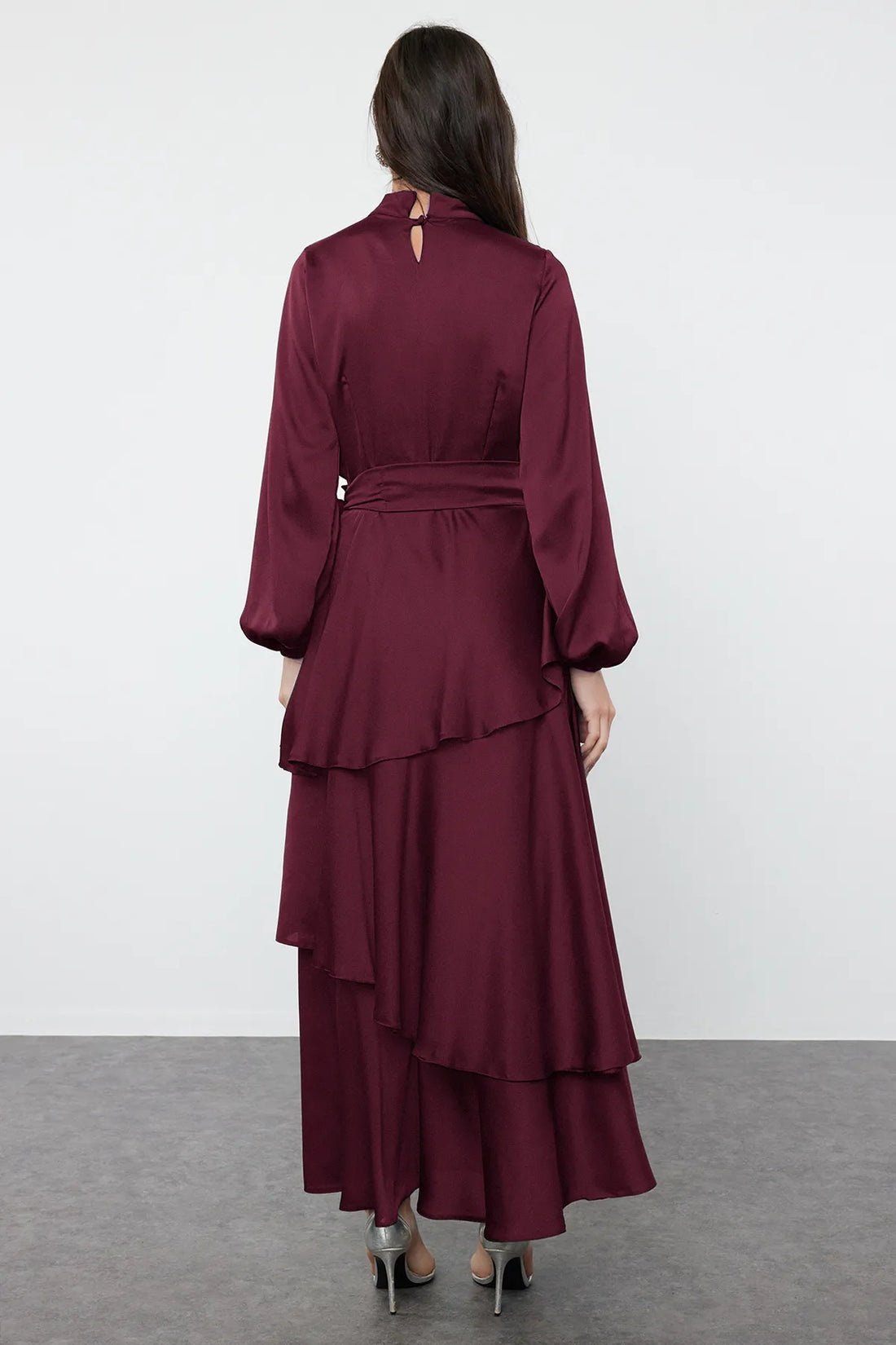 Burgundy Layered Satin Evening Dress - sonafey