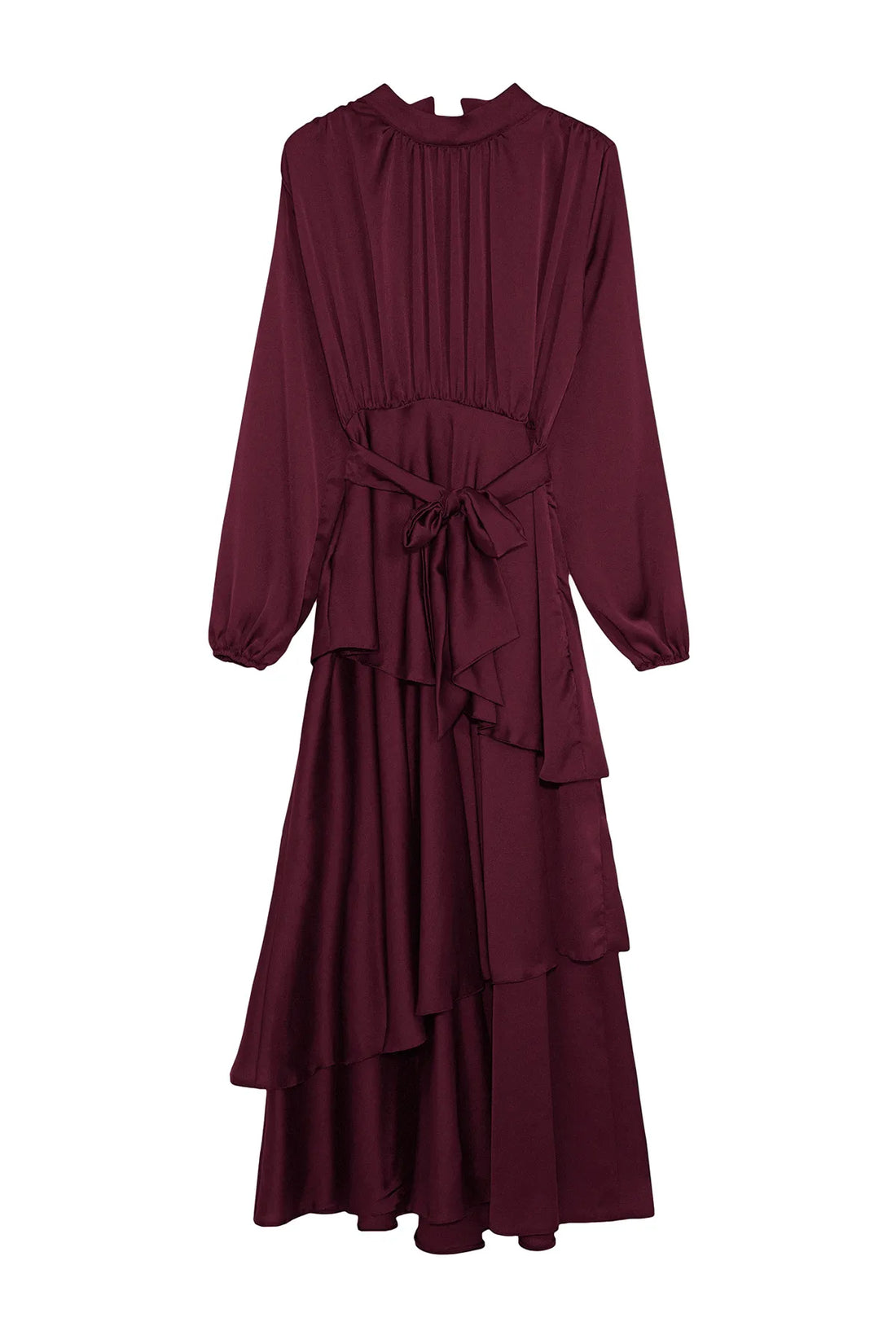 Burgundy Layered Satin Evening Dress - sonafey