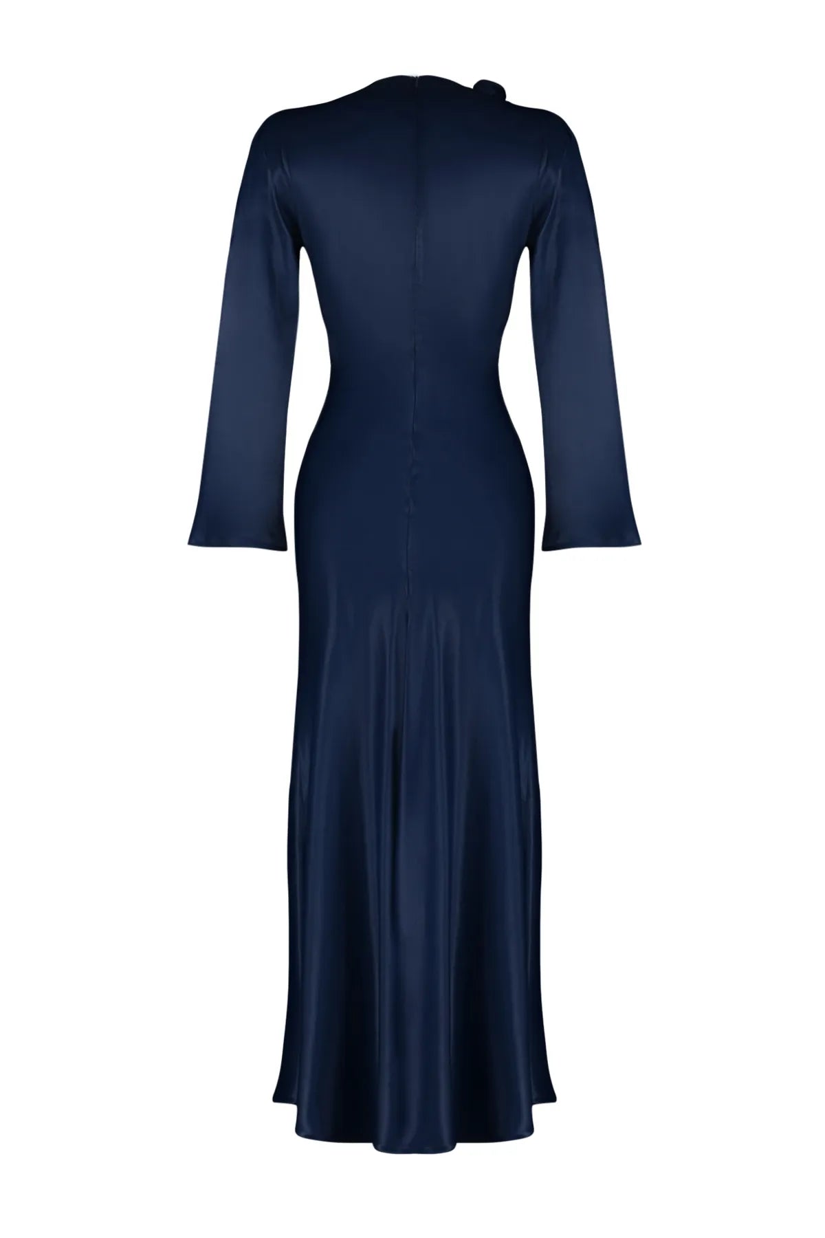Dark Royal Blue Rose-Detail Satin Evening Dress