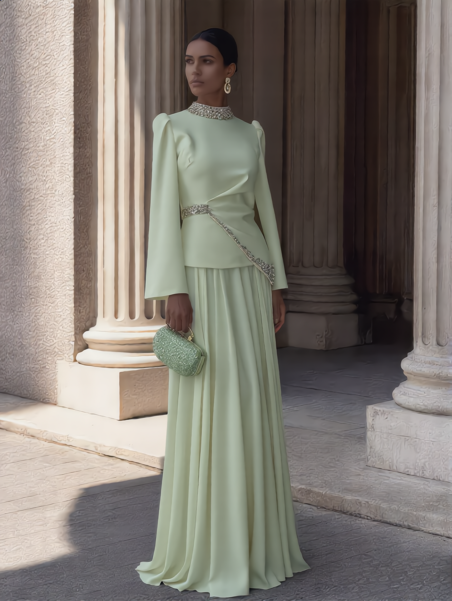Regina Modest Evening Gown - Lime