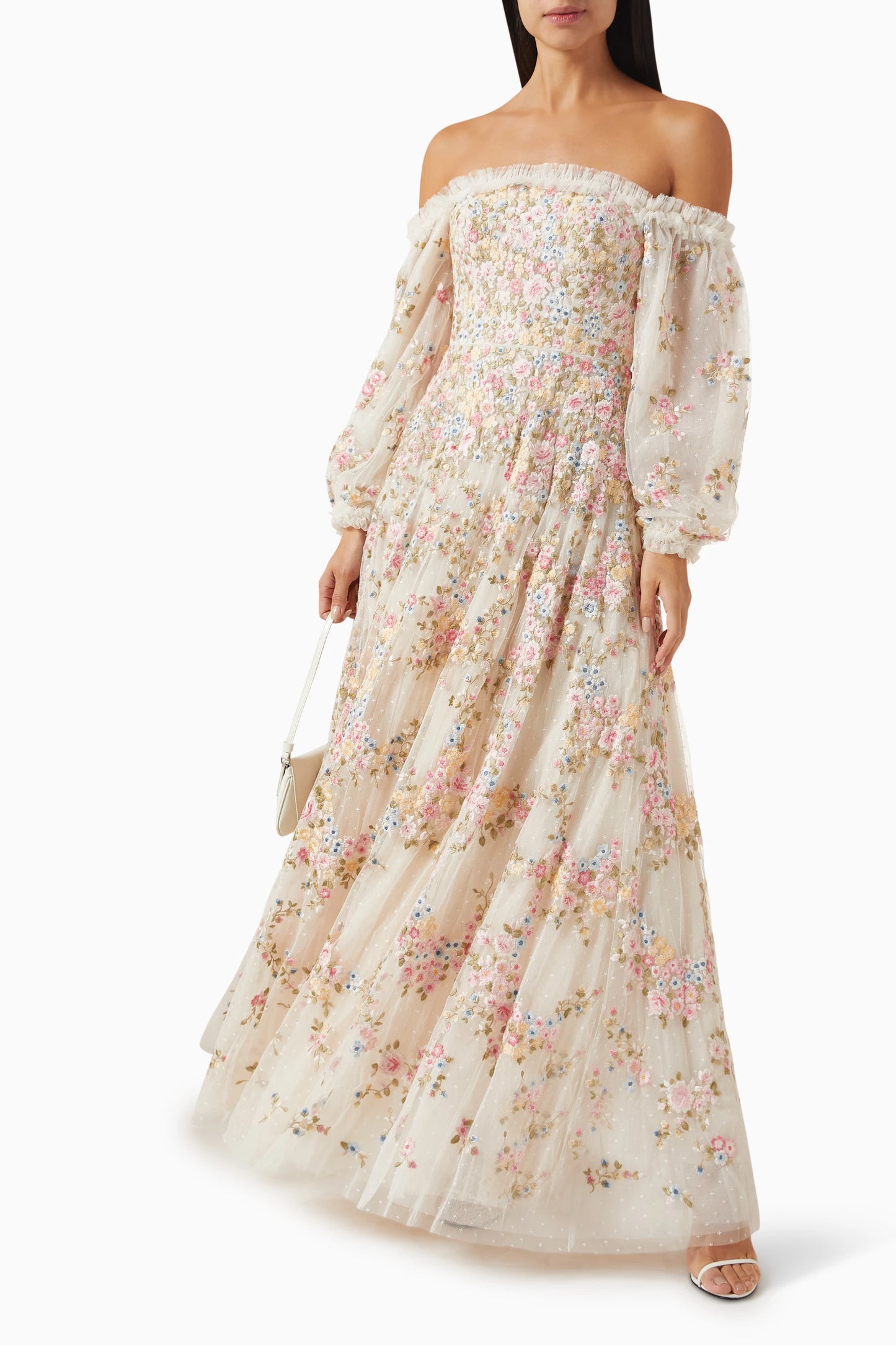 Needle & Thread Lunaria Wreath Off-shoulder Gown