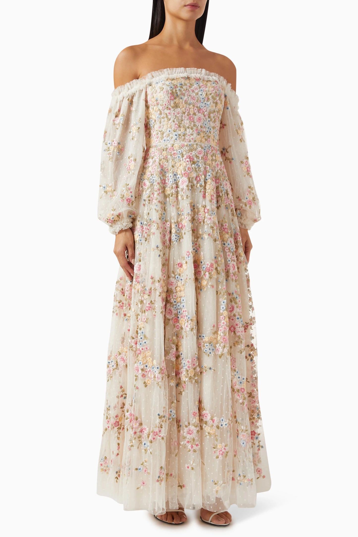 Needle & Thread Lunaria Wreath Off-shoulder Gown