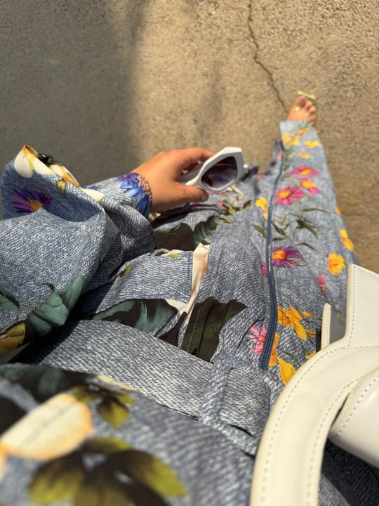 Floral Blue Belted Dress